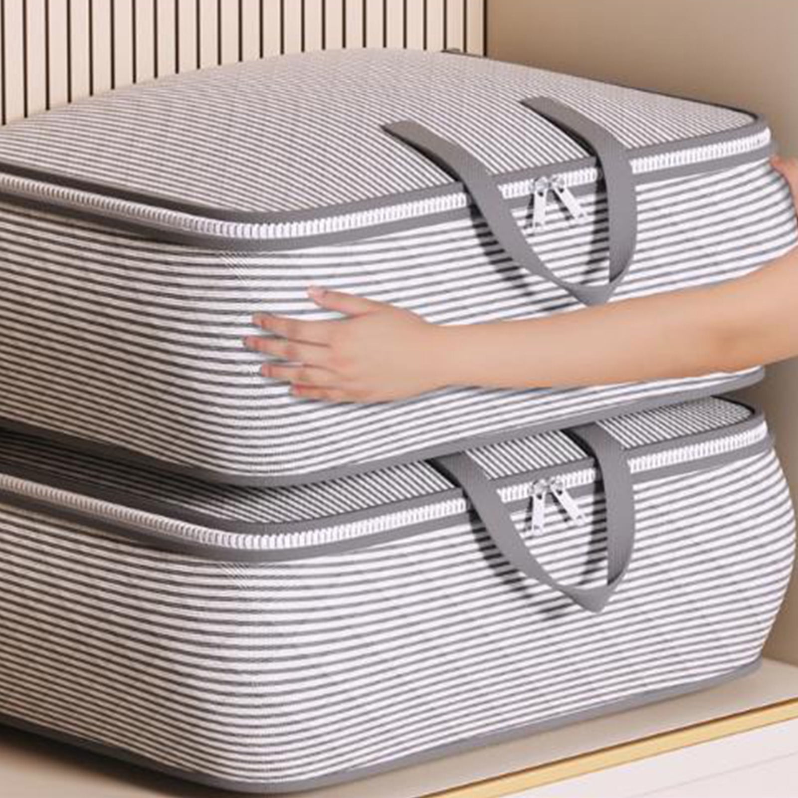 Heavy Duty Storage with Reinforced Handles, Extra Large Storage Bags, Clothes Tote Bag, Thickened Double Zipper, Space Saving Travel, Collapsible and Space-Saving, Full Opening Design (Medium Size) Gray - Image 1