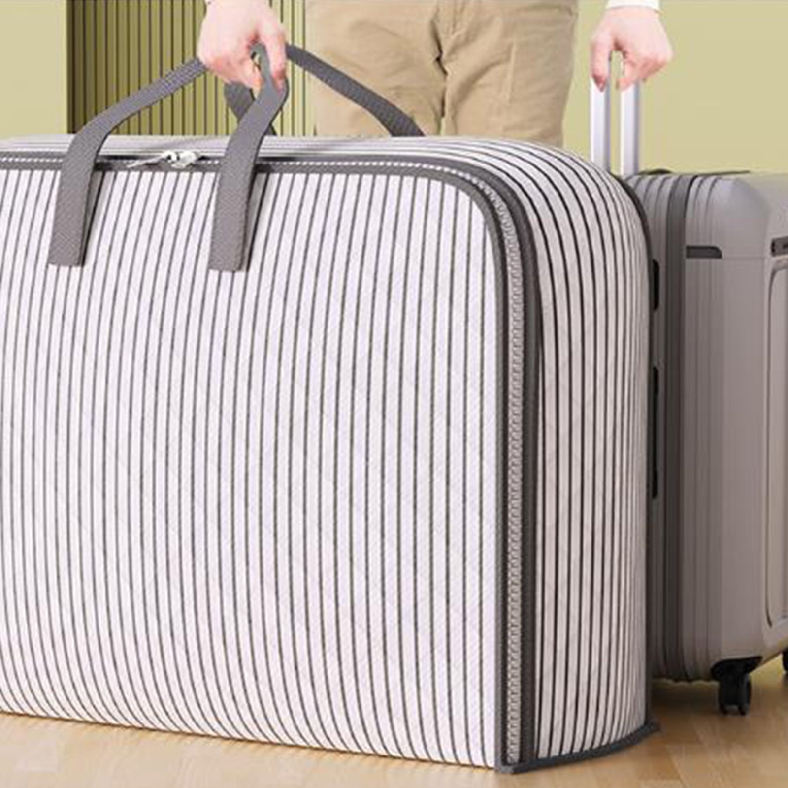 Heavy Duty Storage with Reinforced Handles, Extra Large Storage Bags, Clothes Tote Bag, Thickened Double Zipper, Space Saving Travel, Collapsible and Space-Saving, Full Opening Design (Medium Size) Gray - Image 2