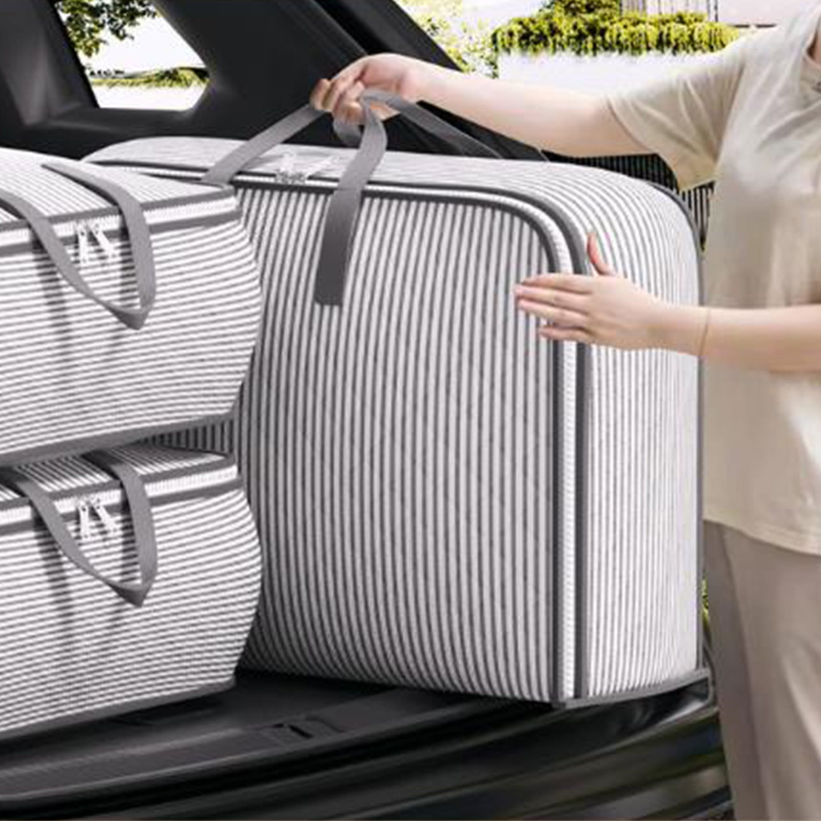 Heavy Duty Storage with Reinforced Handles, Extra Large Storage Bags, Clothes Tote Bag, Thickened Double Zipper, Space Saving Travel, Collapsible and Space-Saving, Full Opening Design (Medium Size) Gray - Image 3
