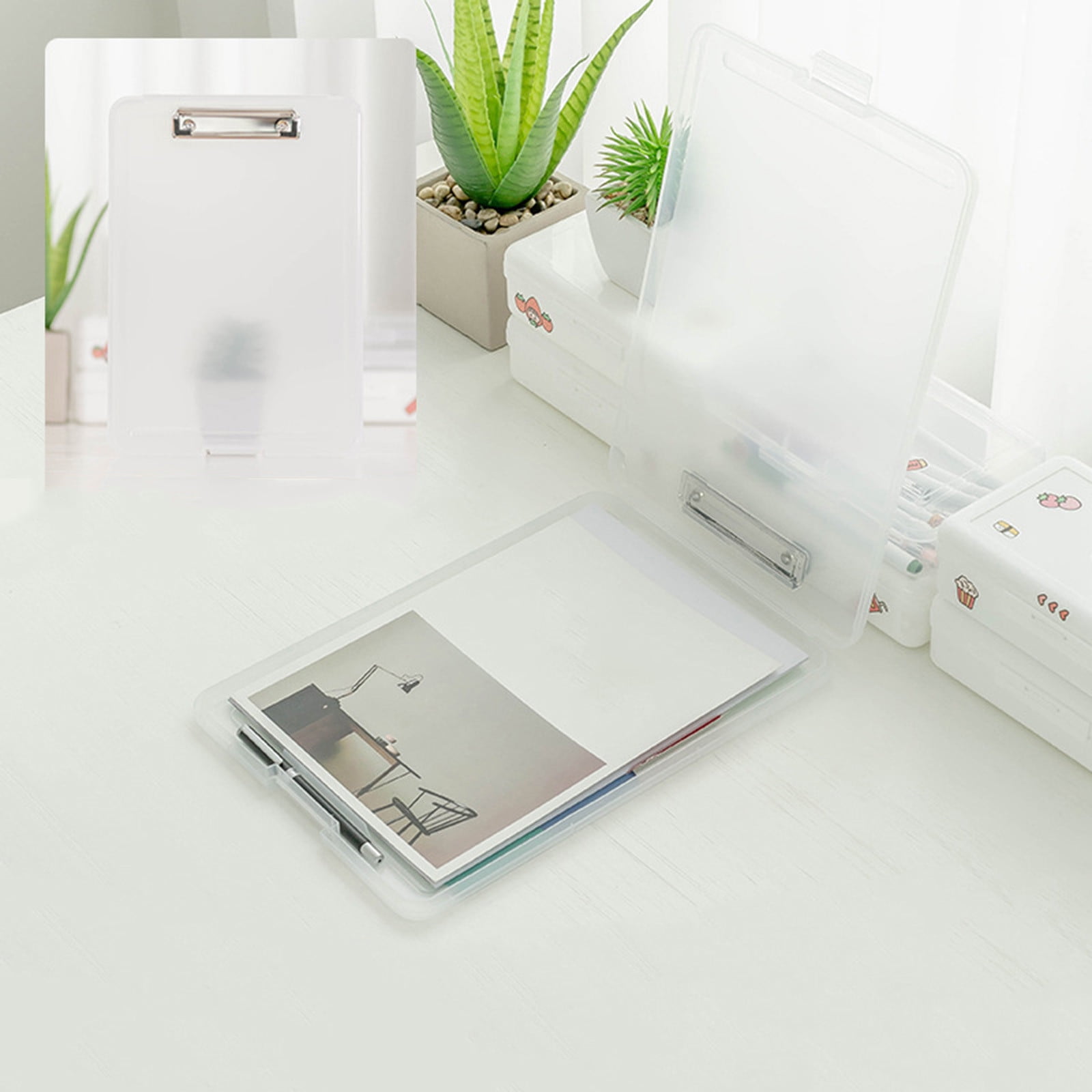 Clipboard with Storage File Box, Foldable A4 Large Capacity Clip Boards Folder, Plastic Clipboard with Pen Holder for Office Supplies(Mint Green) Clear - Image 1