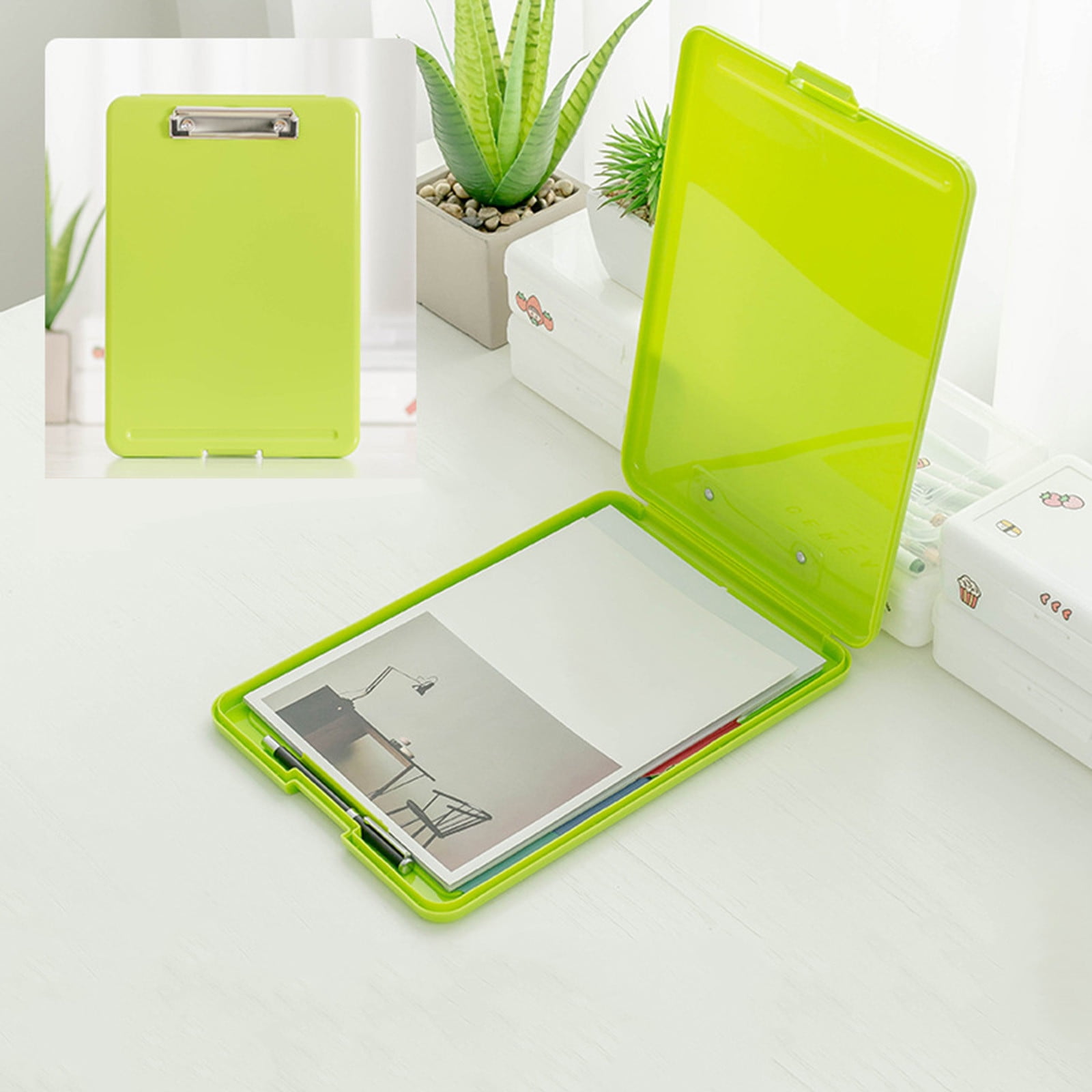 Clipboard with Storage File Box, Foldable A4 Large Capacity Clip Boards Folder, Plastic Clipboard with Pen Holder for Office Supplies(Mint Green) Mint Green - Image 1