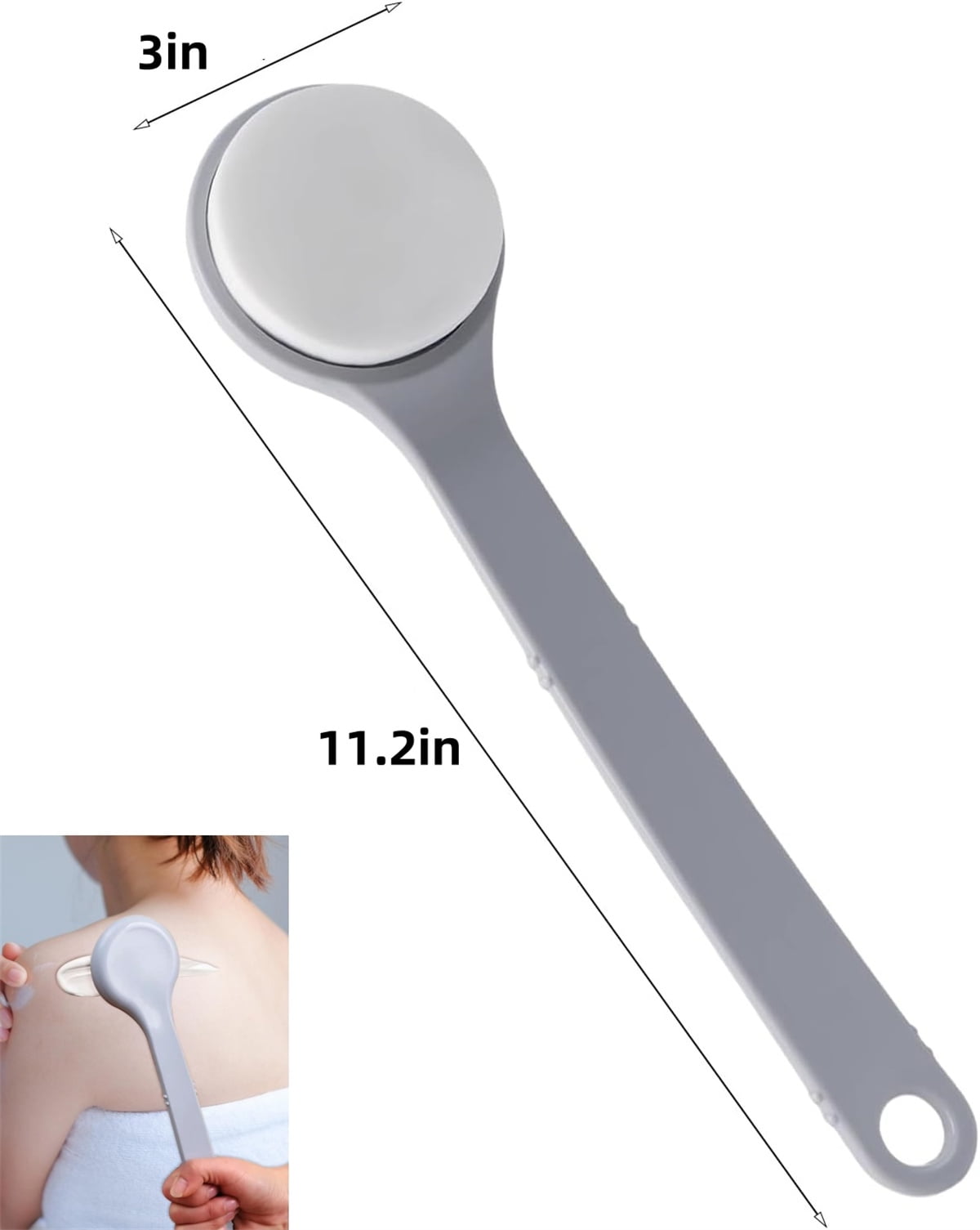 QZS Back Lotion Applicator,11.2x3in Reusable Back Sunscreen Applicator for Home,Portable Gray Body Lotion Brush for Sunscreen,Cream - Image 2