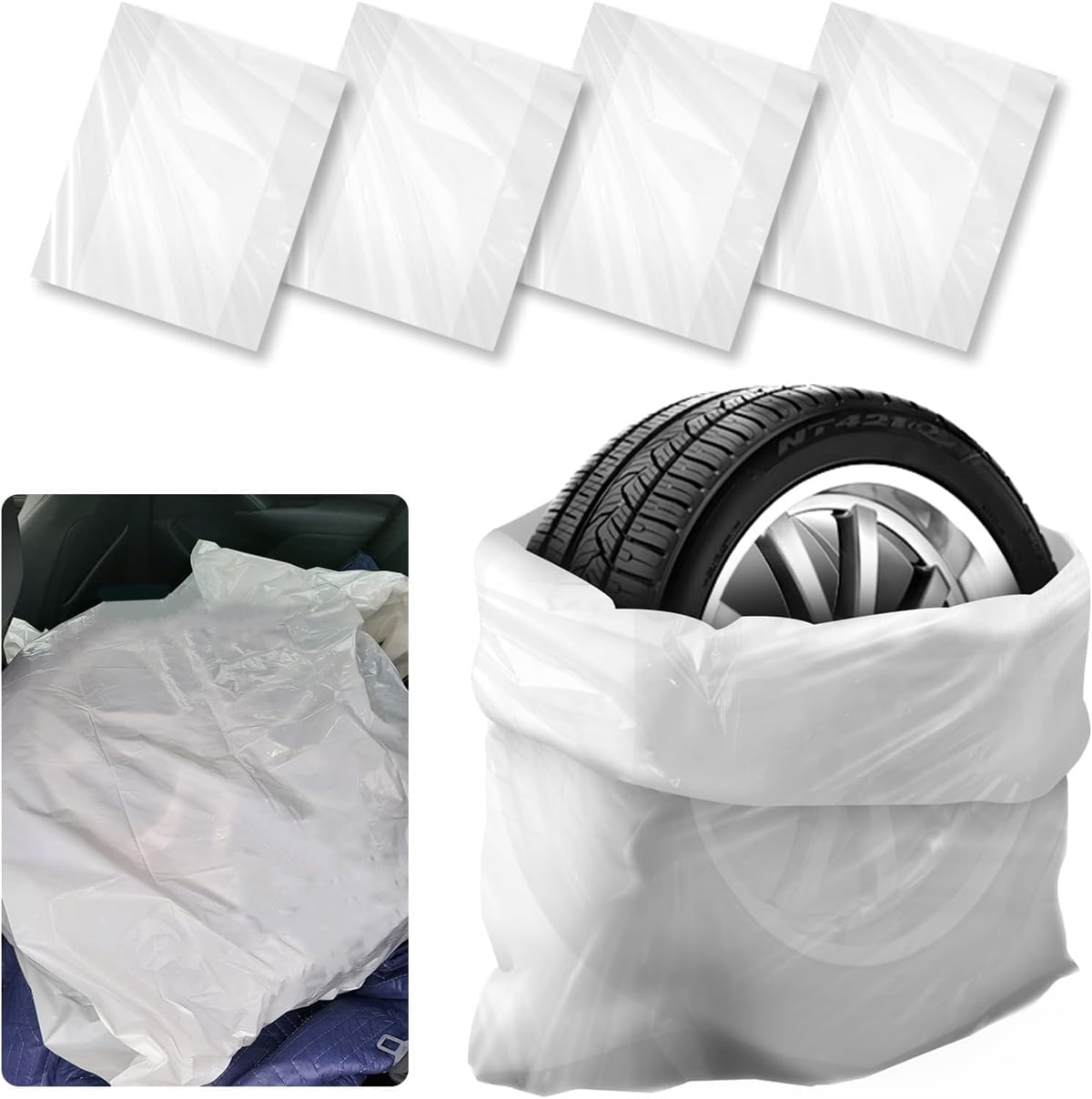 4Pcs Extra-Large Tire Covers,Tutuviw Tire Storage Bags,Waterproof Dustproof Wheel Protective Cover,Automotive Accessories Tear-Resistant Plastic Tire Bags Spare Tyre Bags Universal for Most Vehicles - Image 1