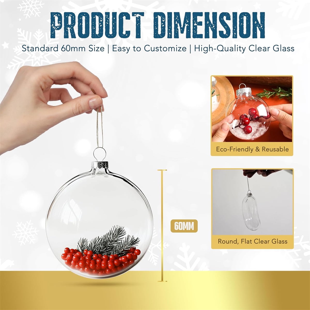 Tutuviw 12 Pcs Flat Round Paintable Clear Christmas Bulbs 2.4