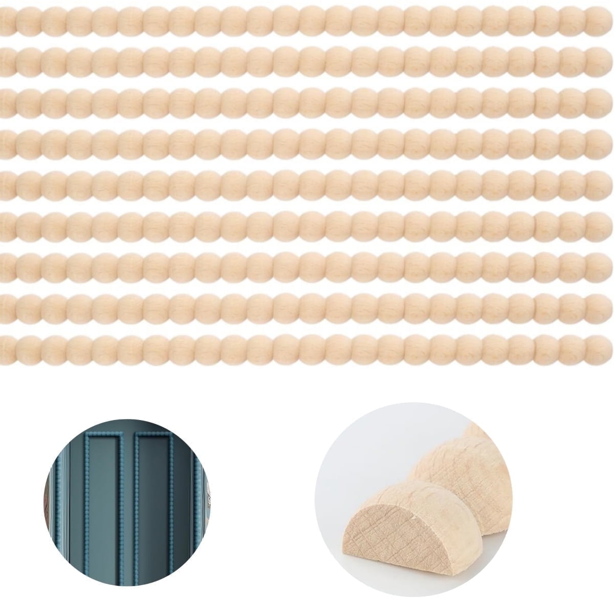 Unfinished Half Wooden Trim,QZS Half Beads Trim Molding,Set of 12 Unfinished 3D Decorative Beads for Home,for DIY Cabinets,Home Decor - Image 1