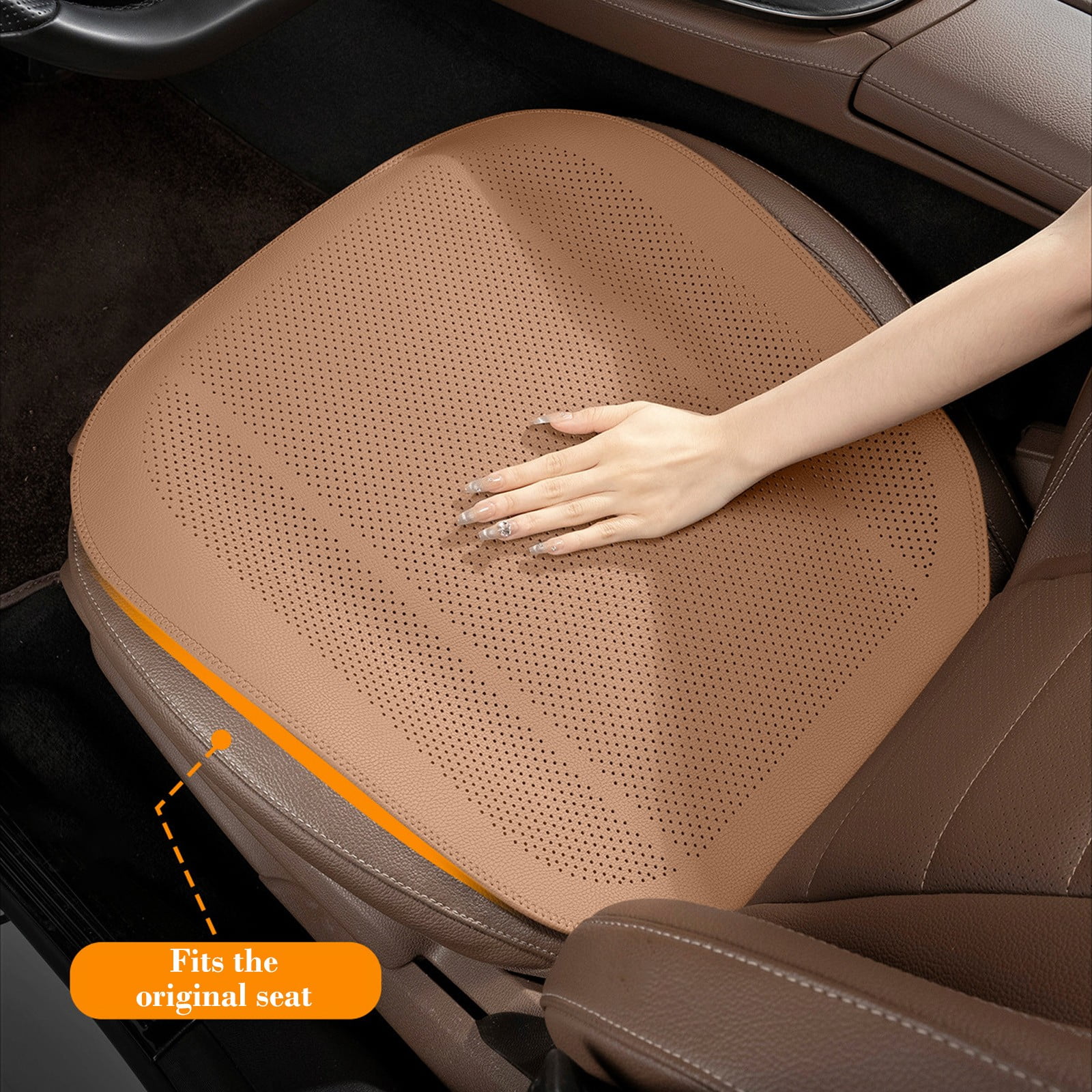 Front Car Seat Covers Water Proof Seat Protector Universal Fit, Ventilation Car Seat Cushion, Universal Anti-Slip Driver Seat Cover, for Most Cars SUVs and Trucks Beige - Image 5