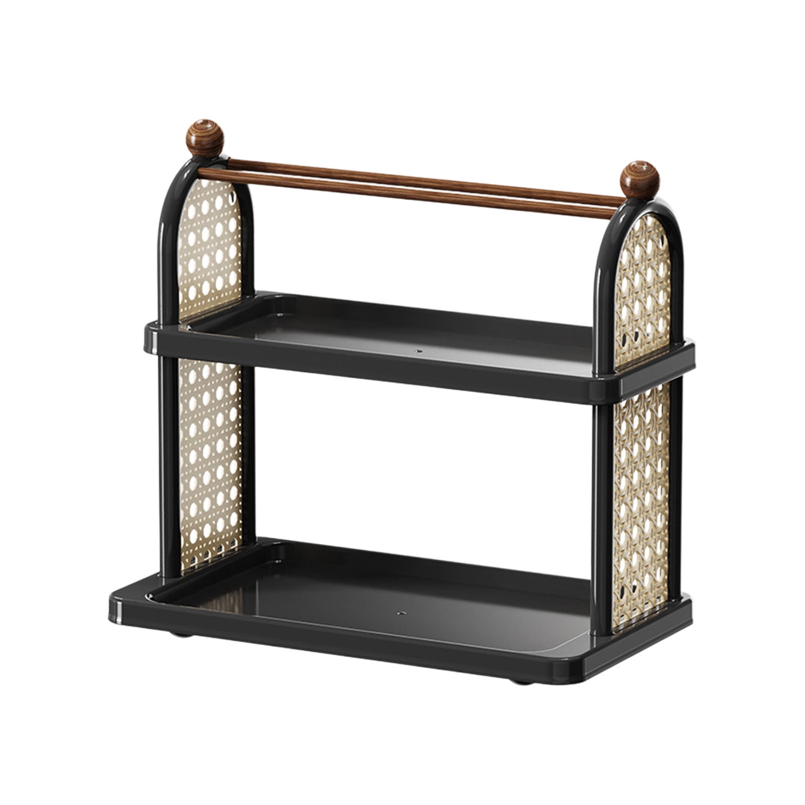 Tea Water Rack, Multi-Functional Storage Rack, Multi Layer Cup Storage Rack, Multi-function Rack Desktop Storage Rack, Mul-tifunctional Wooden Tea Cup Station Countertop Stand Shel Black - Image 2