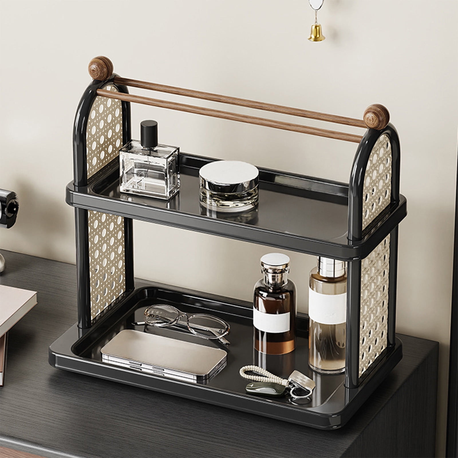 Tea Water Rack, Multi-Functional Storage Rack, Multi Layer Cup Storage Rack, Multi-function Rack Desktop Storage Rack, Mul-tifunctional Wooden Tea Cup Station Countertop Stand Shel Black - Image 4