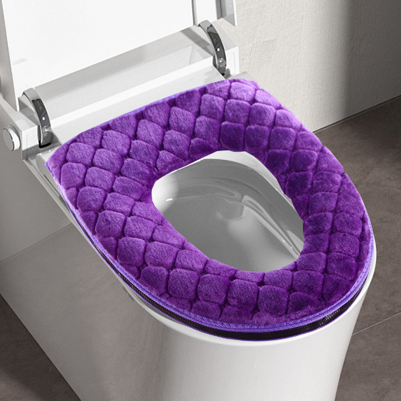 Winter Heated Plush Toilet Seat, Soft Toilet Seat Cushion, Washable and Comfortable Toilet Seat Cover Pads, Reusable Thicker Warmer Cover Pads, Convenient Installation Brown - Image 1