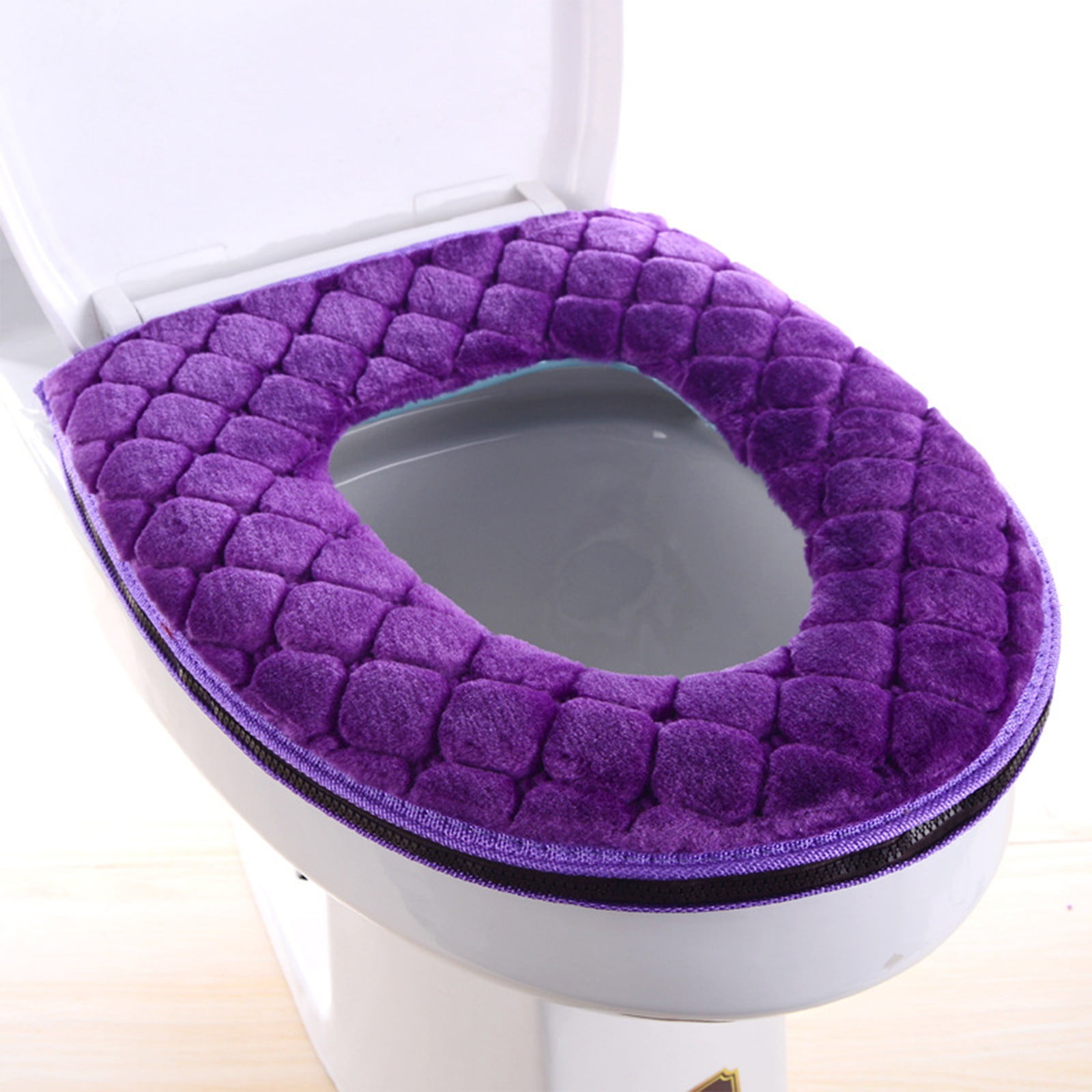 Winter Heated Plush Toilet Seat, Soft Toilet Seat Cushion, Washable and Comfortable Toilet Seat Cover Pads, Reusable Thicker Warmer Cover Pads, Convenient Installation Purple - Image 4