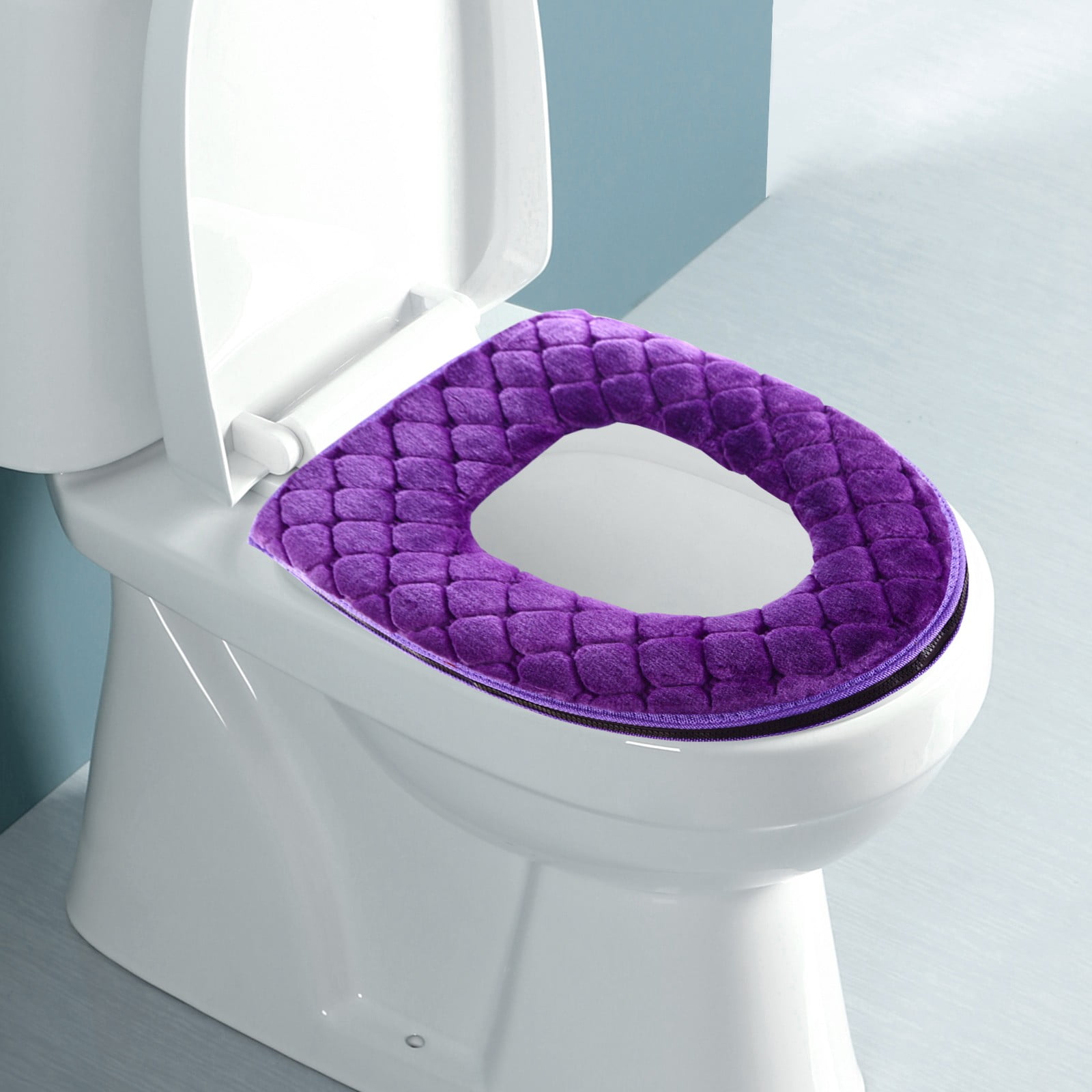 Winter Heated Plush Toilet Seat, Soft Toilet Seat Cushion, Washable and Comfortable Toilet Seat Cover Pads, Reusable Thicker Warmer Cover Pads, Convenient Installation Purple - Image 6