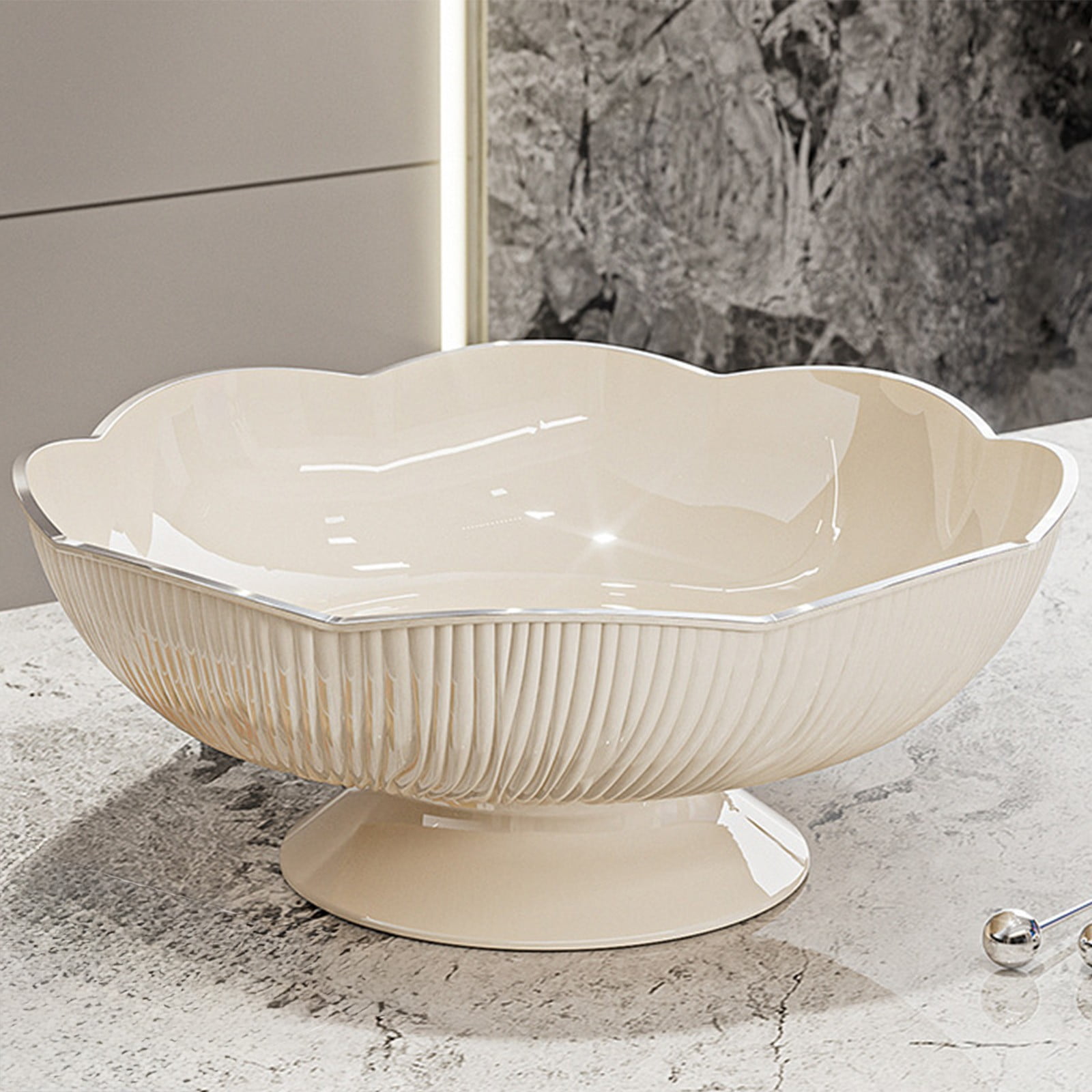 Ceramic Fruit Bowl for Kitchen Counter, Lights Pitches Fruit Plates, Decorative Bowl, Pedestal Bowl, Footed Bowl, Modern Fruit Bowl, Large Fruit Bowl, Home Decorative Bowls White - Image 1