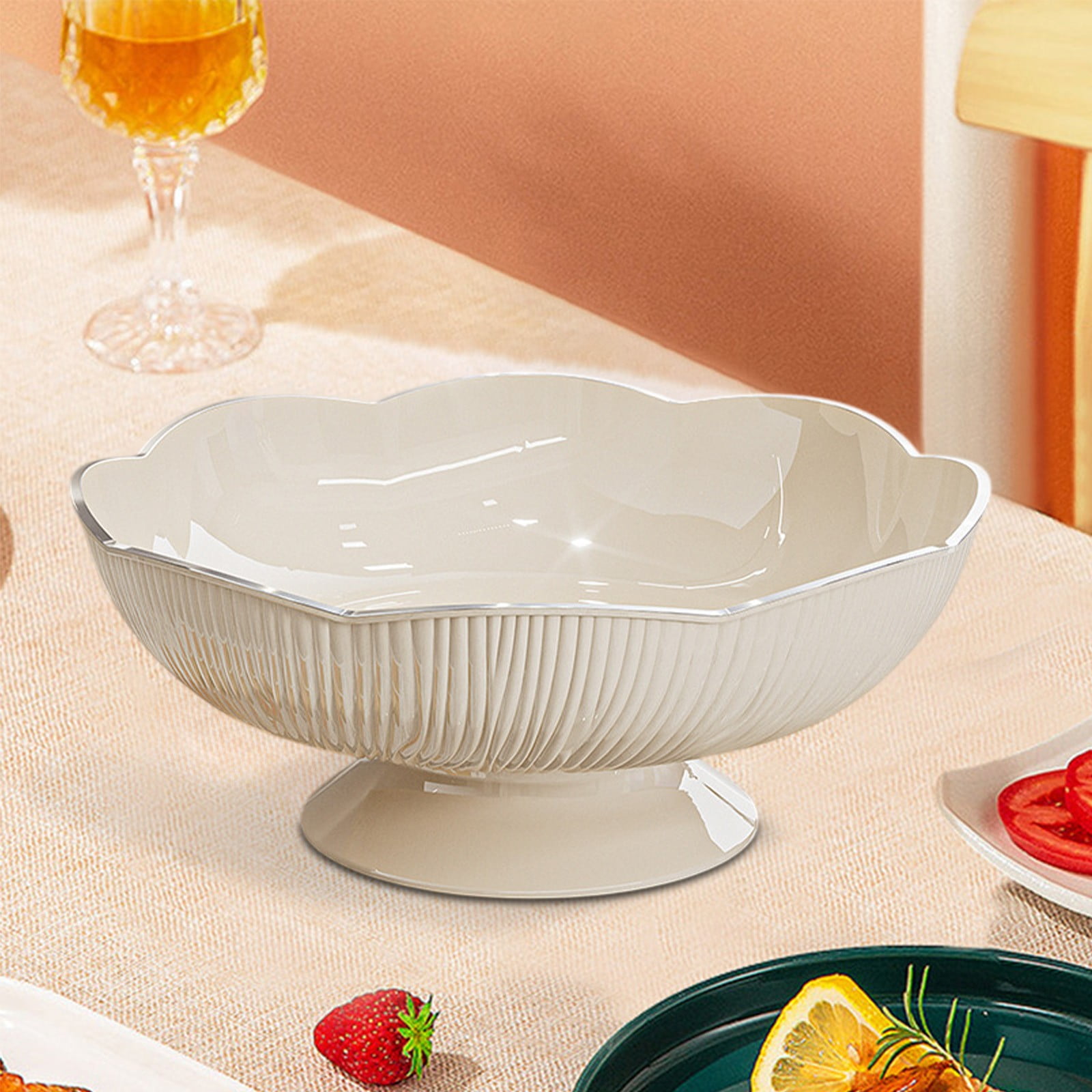 Ceramic Fruit Bowl for Kitchen Counter, Lights Pitches Fruit Plates, Decorative Bowl, Pedestal Bowl, Footed Bowl, Modern Fruit Bowl, Large Fruit Bowl, Home Decorative Bowls White - Image 4