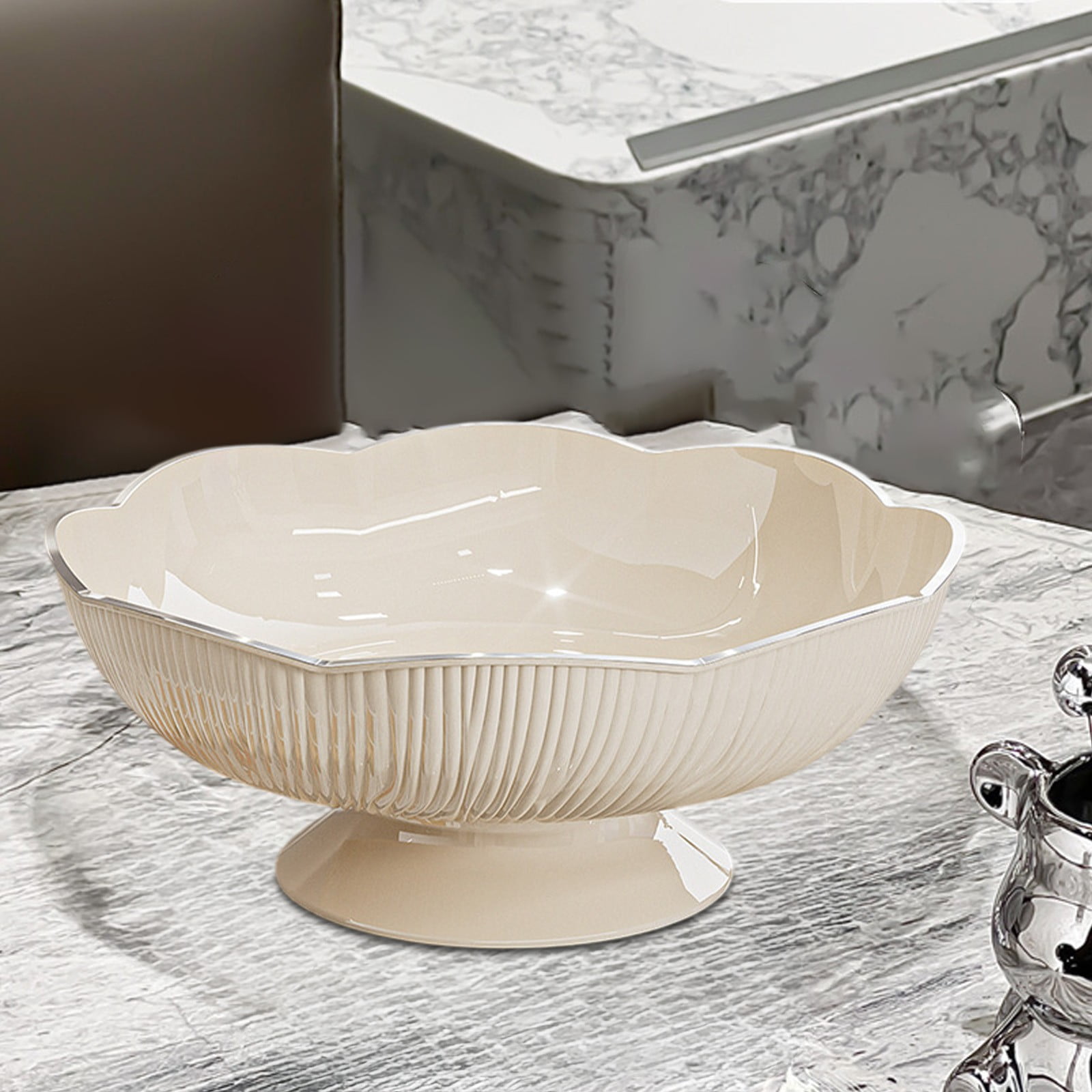 Ceramic Fruit Bowl for Kitchen Counter, Lights Pitches Fruit Plates, Decorative Bowl, Pedestal Bowl, Footed Bowl, Modern Fruit Bowl, Large Fruit Bowl, Home Decorative Bowls White - Image 6