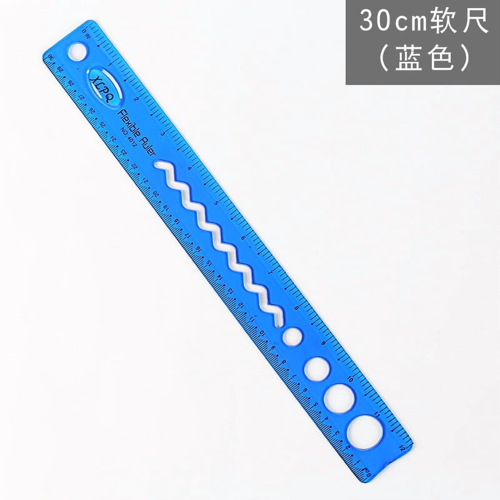 30cm/12inch Flexible Ruler, Rubber Plastic Ruler, Foldable Ruler Folding Soft Plastic Ruler, Shatterproof Straight Measuring Tools for Office Family Supplies(Blue) Blue - Image 1