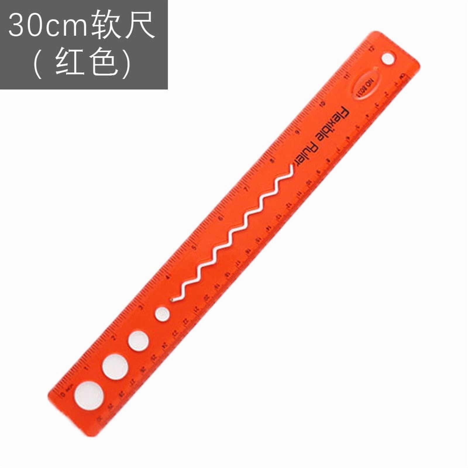30cm/12inch Flexible Ruler, Rubber Plastic Ruler, Foldable Ruler Folding Soft Plastic Ruler, Shatterproof Straight Measuring Tools for Office Family Supplies(Blue) Red - Image 1