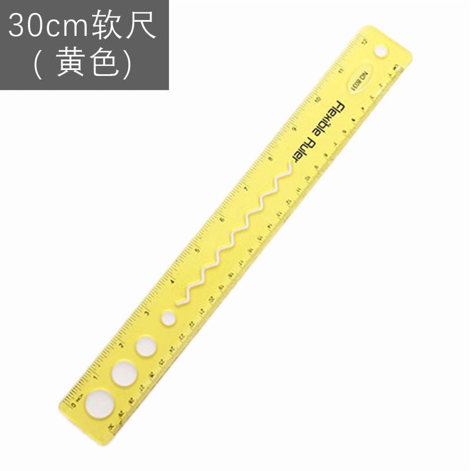 30cm/12inch Flexible Ruler, Rubber Plastic Ruler, Foldable Ruler Folding Soft Plastic Ruler, Shatterproof Straight Measuring Tools for Office Family Supplies(Blue) Yellow - Image 1