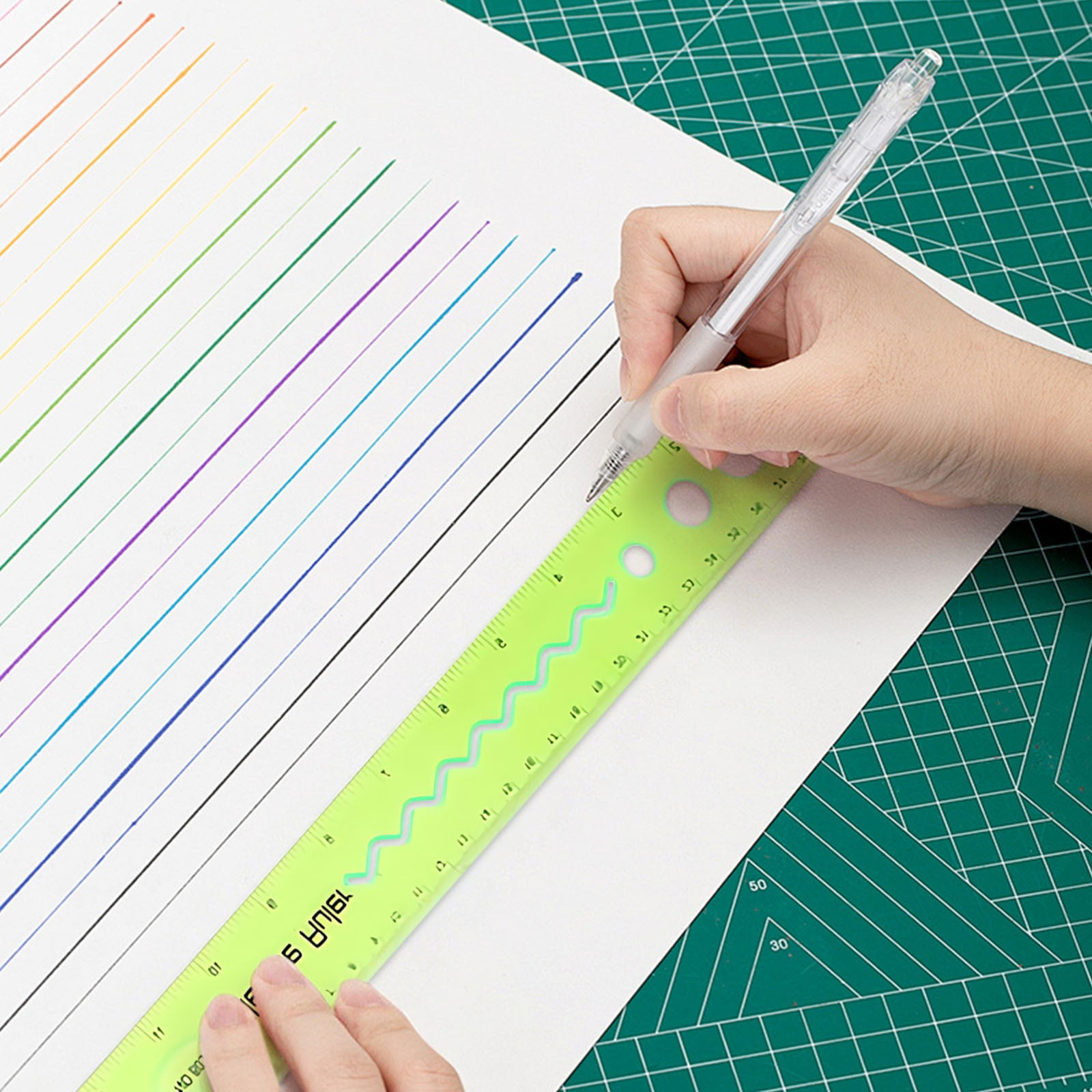30cm/12inch Flexible Ruler, Rubber Plastic Ruler, Foldable Ruler Folding Soft Plastic Ruler, Shatterproof Straight Measuring Tools for Office Family Supplies(Blue) Yellow - Image 5
