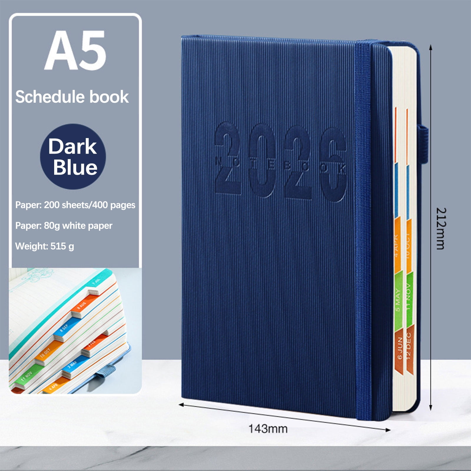 2026 Weekly Planner Notebook, Daily Planner Hardcover Calendar with Tabs and Pen Strap, 200 Pages Journaling Notebooks Daily Time Management Plan for Office Work(Purple) Blue - Image 1