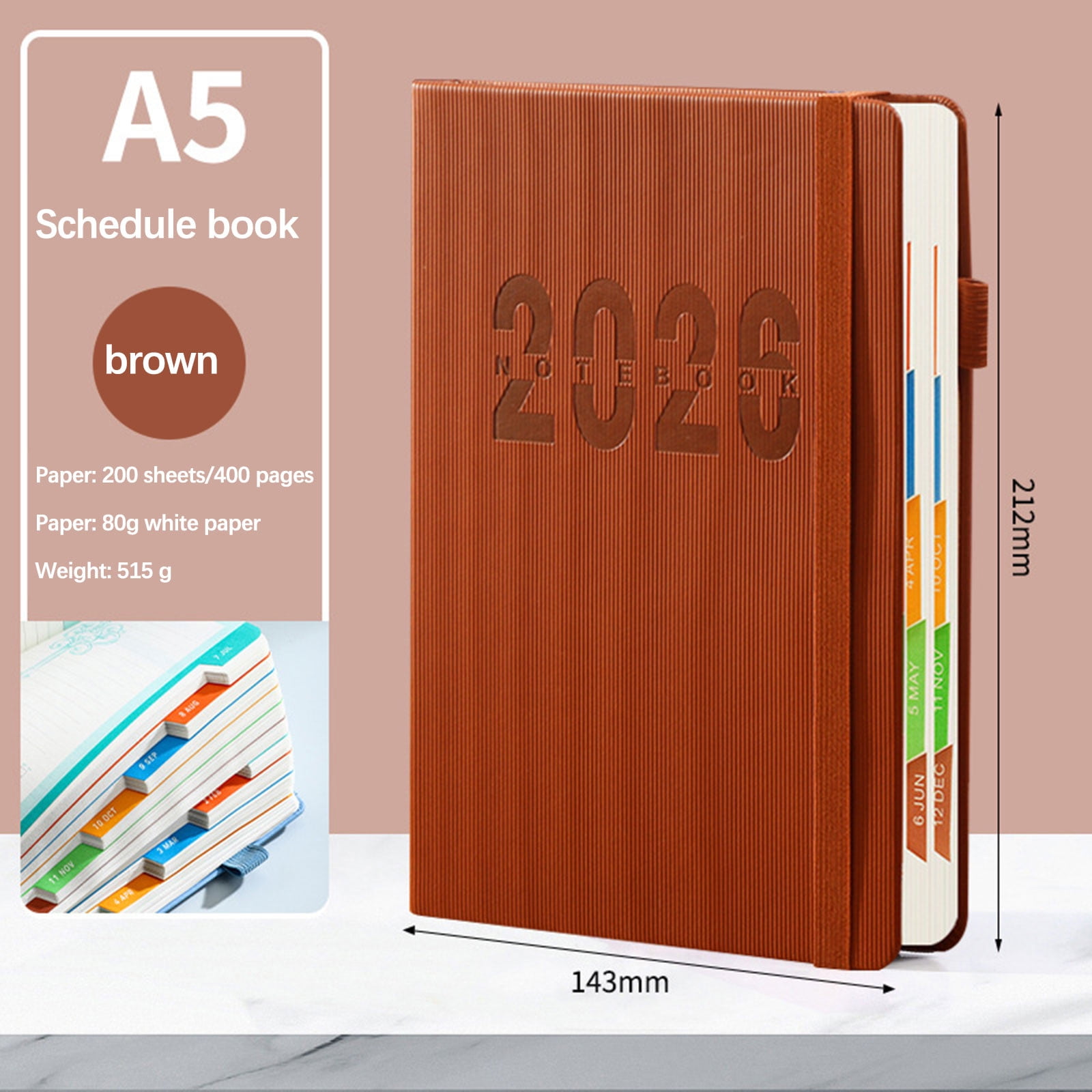 2026 Weekly Planner Notebook, Daily Planner Hardcover Calendar with Tabs and Pen Strap, 200 Pages Journaling Notebooks Daily Time Management Plan for Office Work(Purple) Brown - Image 1