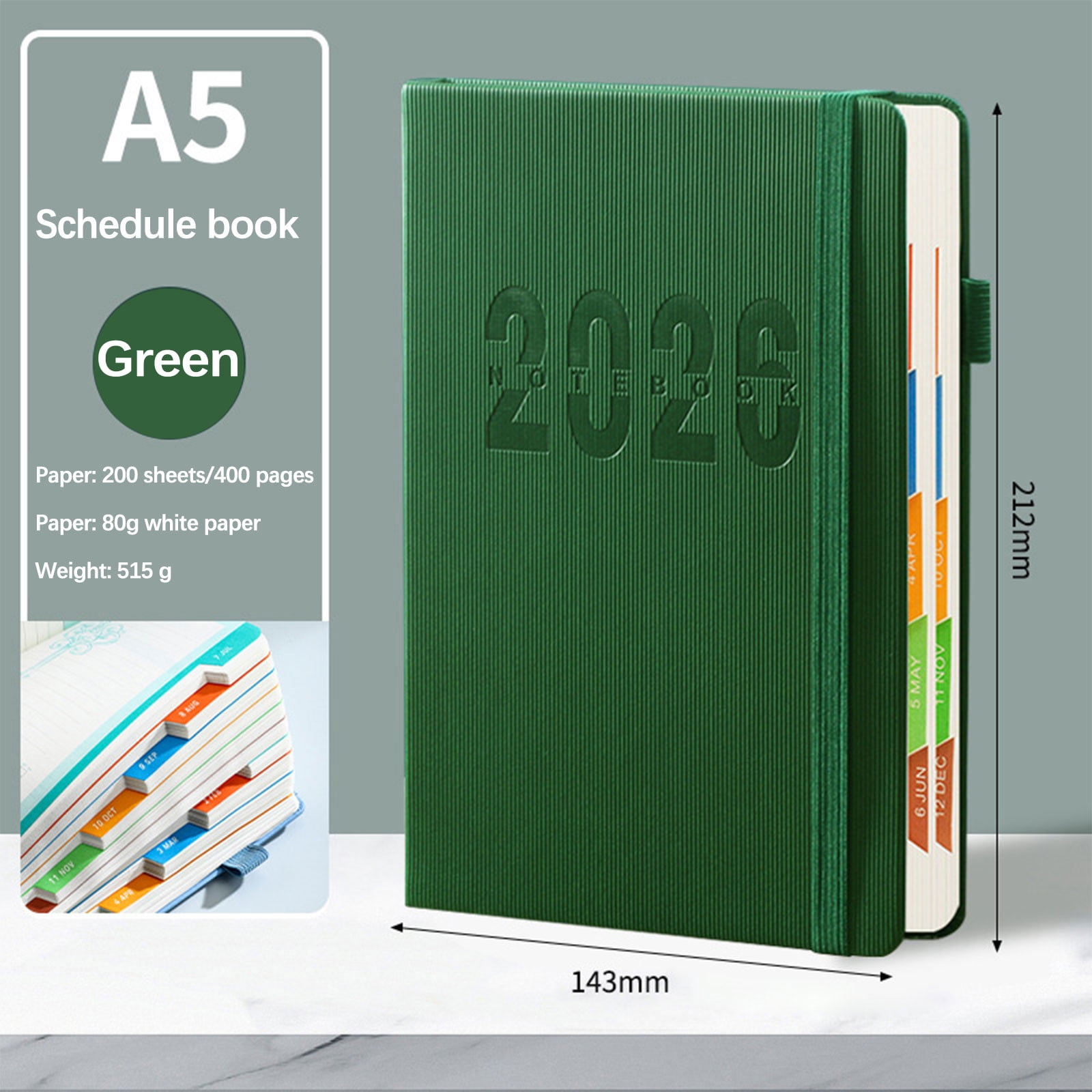 2026 Weekly Planner Notebook, Daily Planner Hardcover Calendar with Tabs and Pen Strap, 200 Pages Journaling Notebooks Daily Time Management Plan for Office Work(Purple) Green - Image 1