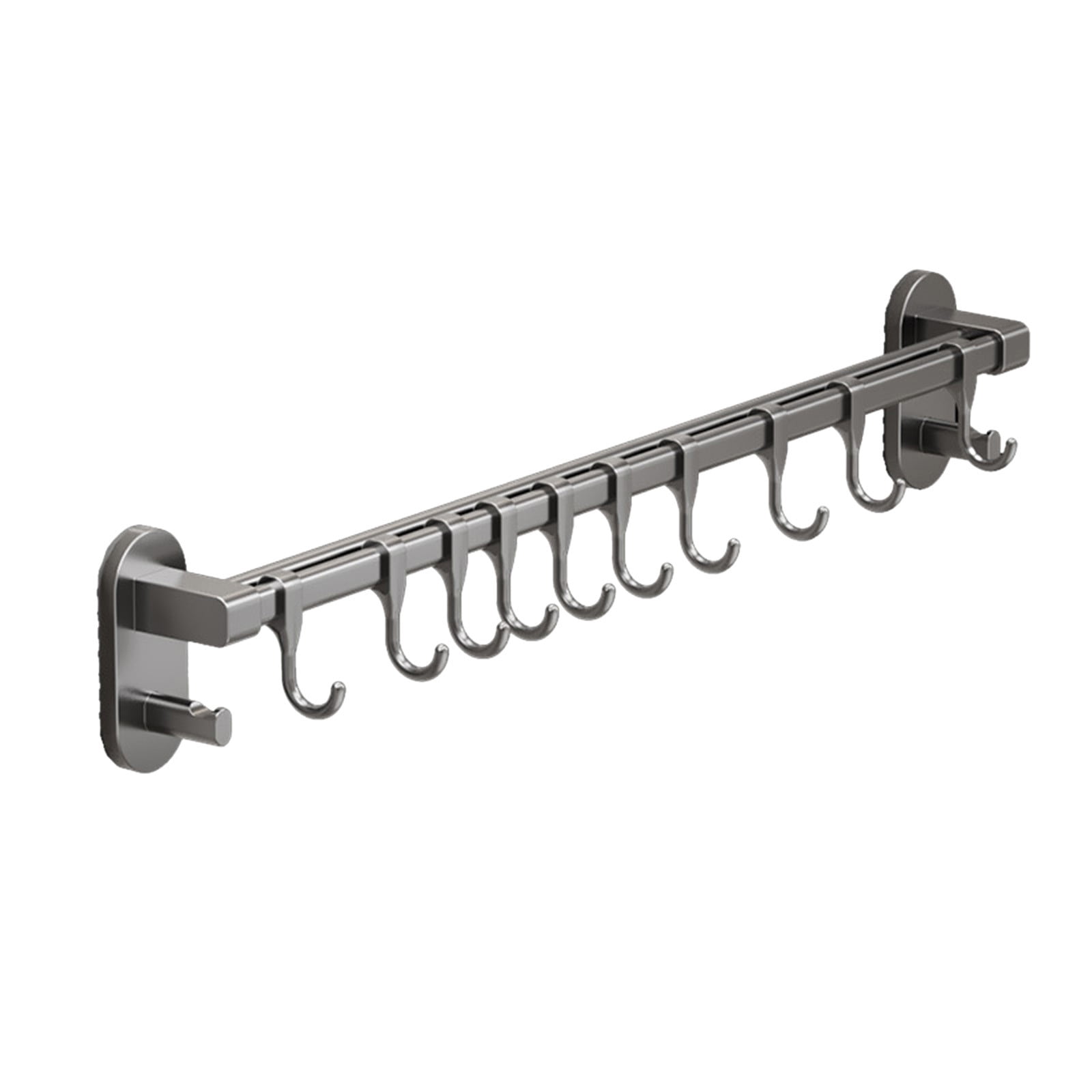 Kitchen Rail with Hooks, Pan and Pot Hangers for Kitchen Wall Mount, Kitchen Hook Rack, No Hole Hanging Rod Wall Mounted Storage Rack, Kitchen Utensil Rack with Removable S Hook, Aluminum Black - Image 2