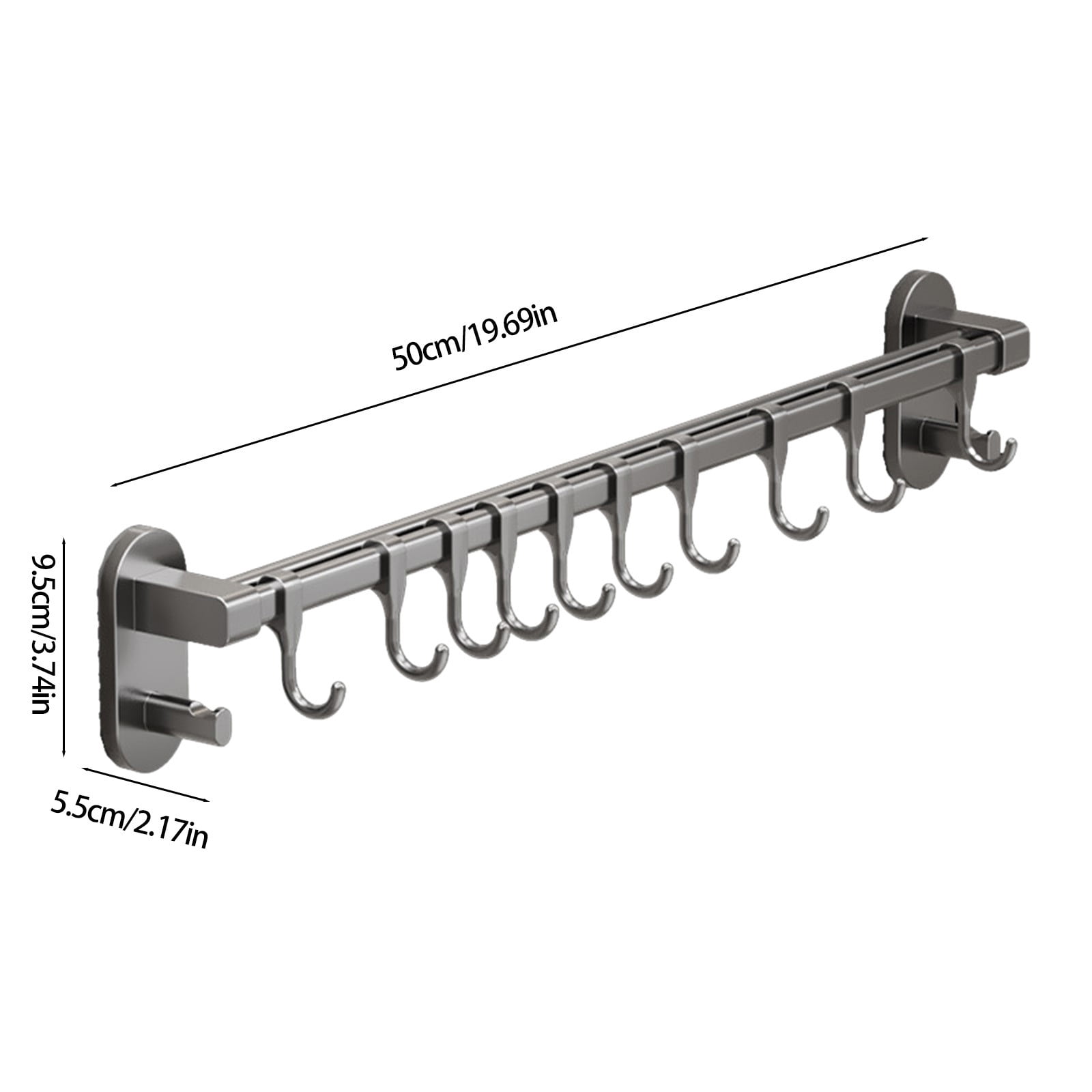 Kitchen Rail with Hooks, Pan and Pot Hangers for Kitchen Wall Mount, Kitchen Hook Rack, No Hole Hanging Rod Wall Mounted Storage Rack, Kitchen Utensil Rack with Removable S Hook, Aluminum Black - Image 3