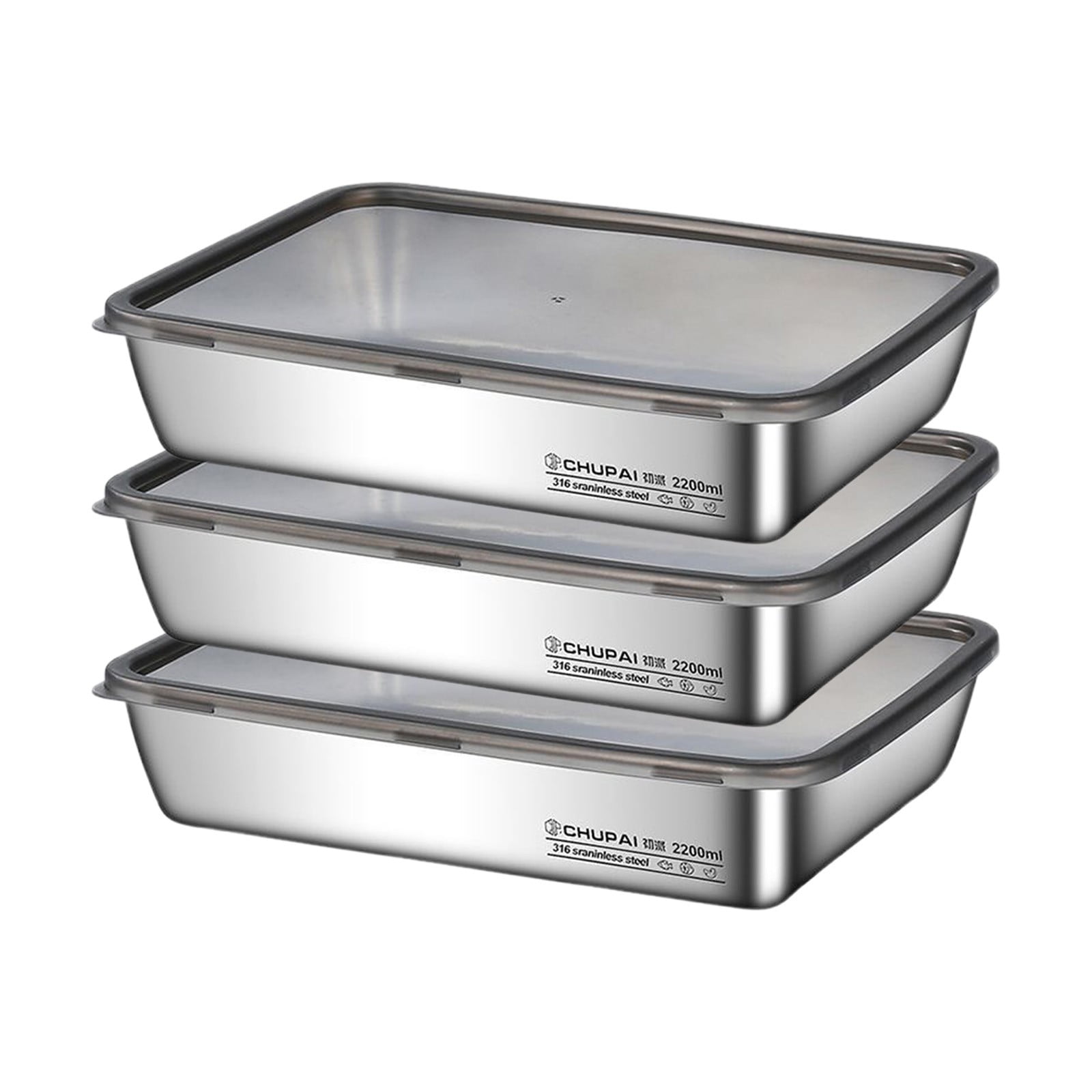 Large Stainless Steel Food Containers, Stainless Steel Dumpling Box, Rectangle Food Storage Box, Leak Proof Plastic Lid, Airtight Meat Storage Container, for Fridge, Kitchen, Dishwasher Safe Silver - Image 2