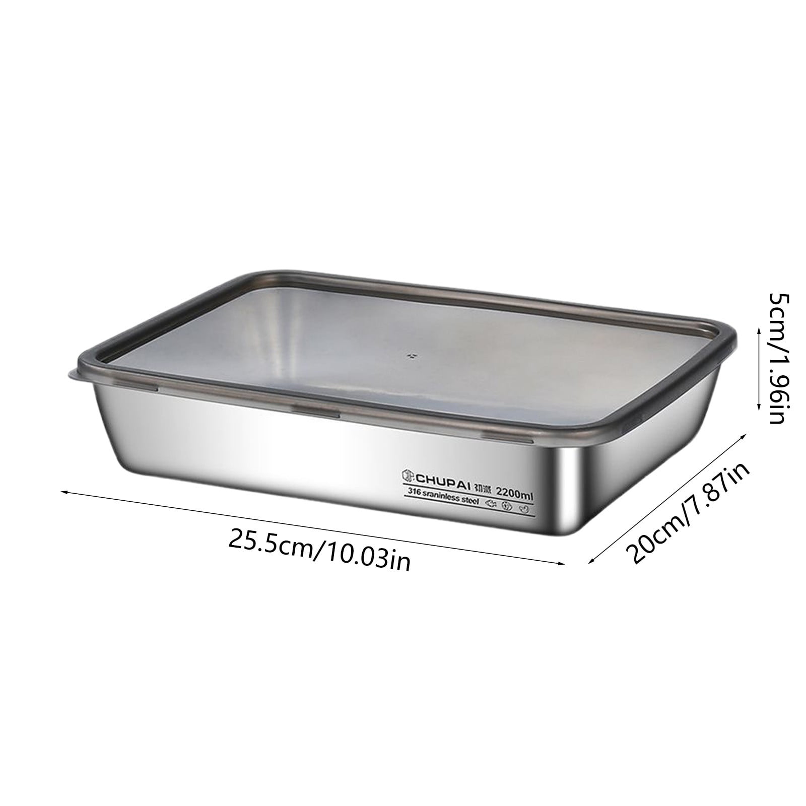 Large Stainless Steel Food Containers, Stainless Steel Dumpling Box, Rectangle Food Storage Box, Leak Proof Plastic Lid, Airtight Meat Storage Container, for Fridge, Kitchen, Dishwasher Safe Silver - Image 3