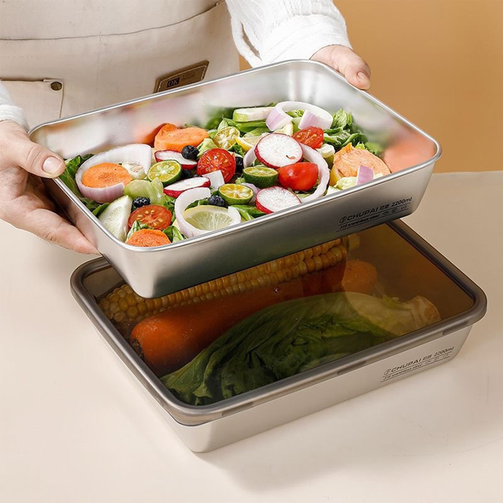 Large Stainless Steel Food Containers, Stainless Steel Dumpling Box, Rectangle Food Storage Box, Leak Proof Plastic Lid, Airtight Meat Storage Container, for Fridge, Kitchen, Dishwasher Safe Silver - Image 5