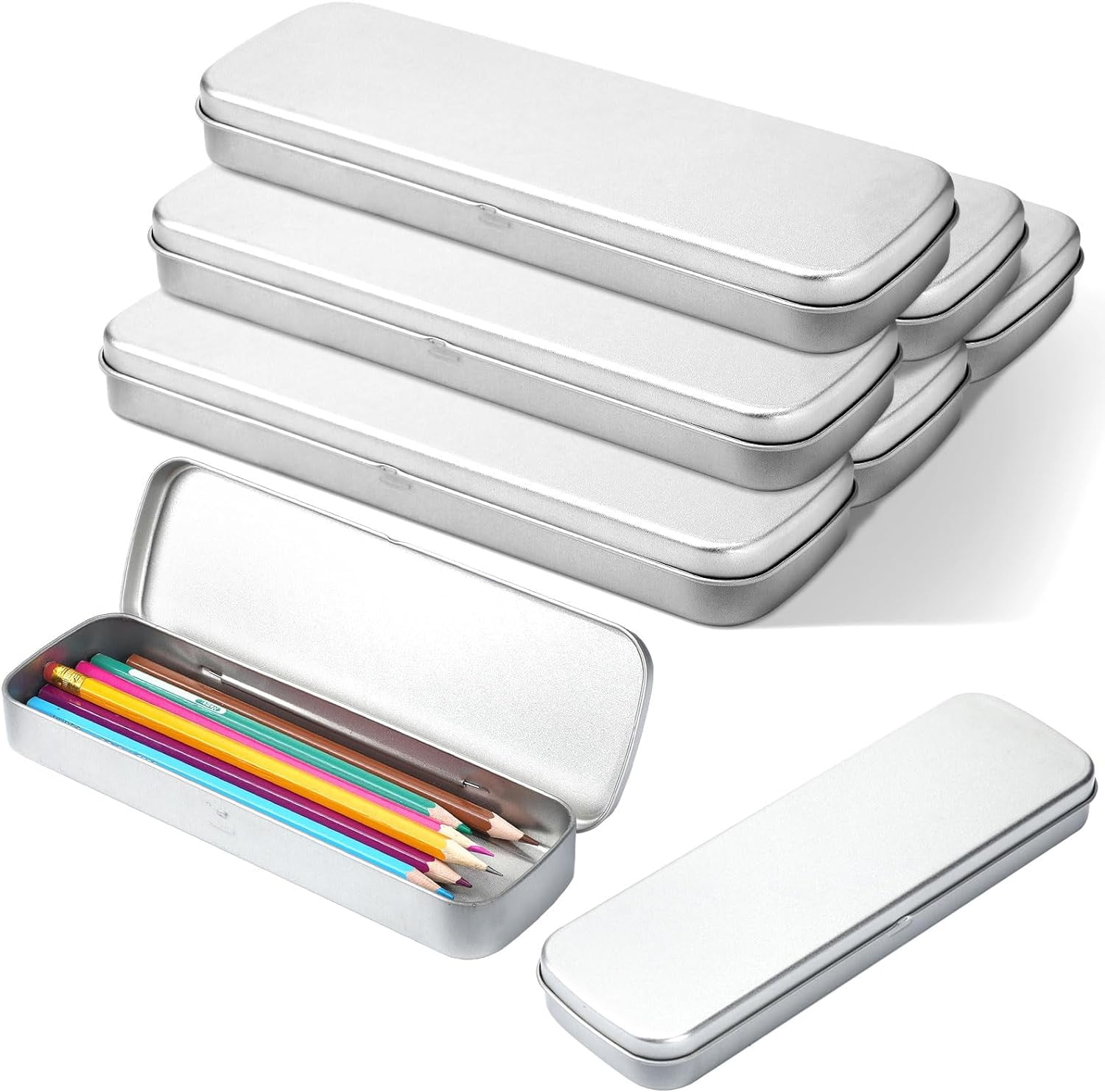 6 Pcs Tin Pencil Case Metal Pencil Case Empty Hinged Stainless Steel Box Rectangular for Brushes Crayon - Image 1