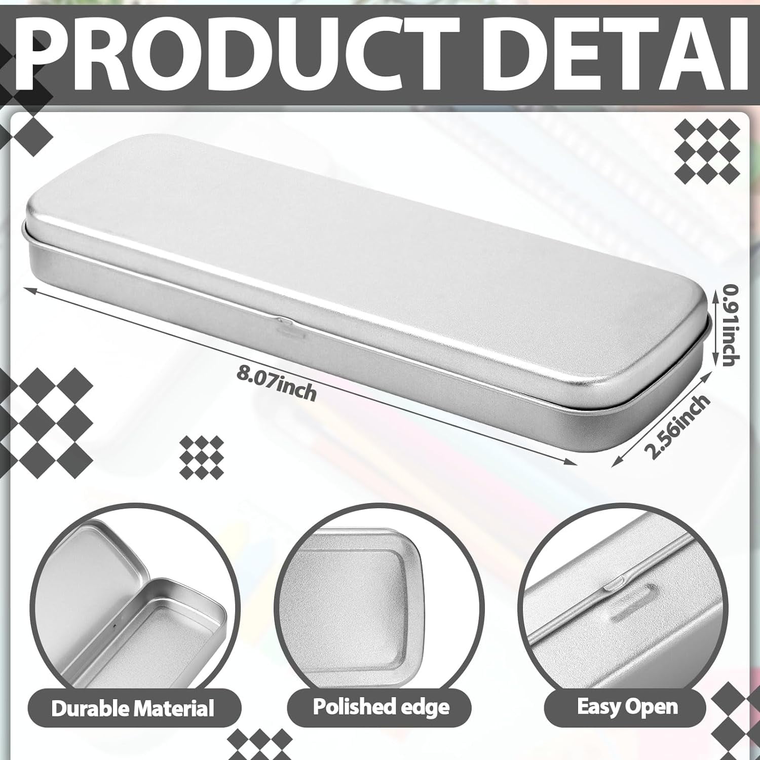6 Pcs Tin Pencil Case Metal Pencil Case Empty Hinged Stainless Steel Box Rectangular for Brushes Crayon - Image 3