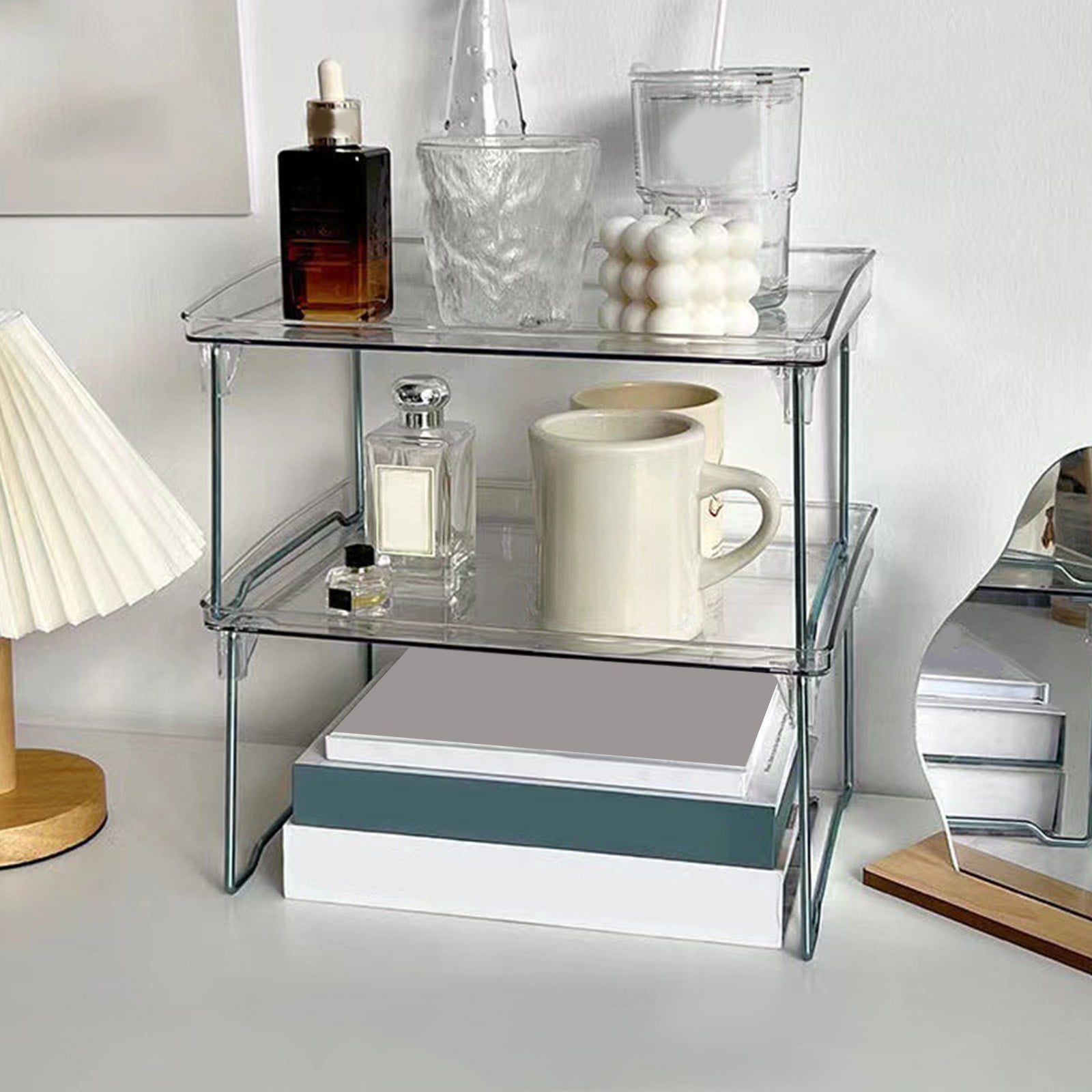Cabinet Organizer Shelf, Stackable Kitchen Counter Shelves, Spice Rack, Countertop Organizers, Clear Plastic Storage Shelves Rack, for Makeup, Bathroom, Cupboard, Desk, Pantry Organization White - Image 6