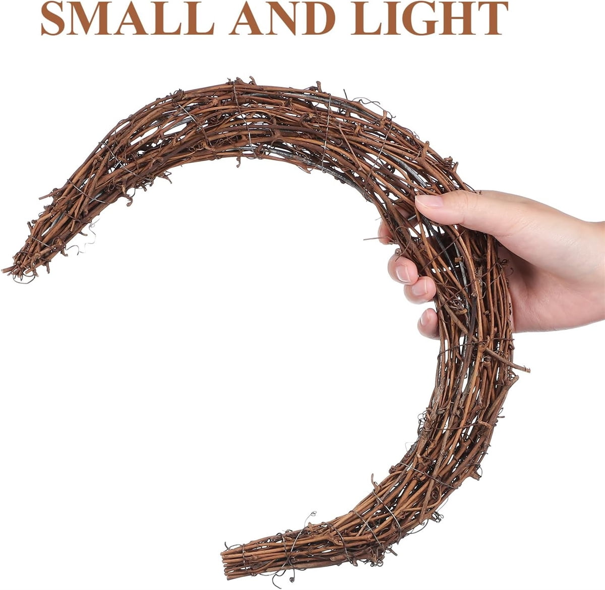 Tutuviw Rattan Crescent Moon Shaped Wreath Grapevine Wreath 11.8in Natural Rattan Wreath Vine Branch Wreath Garland Floral Hoop Ring Wooden Half Moon Decor for DIY Crafts Christmas - Image 3