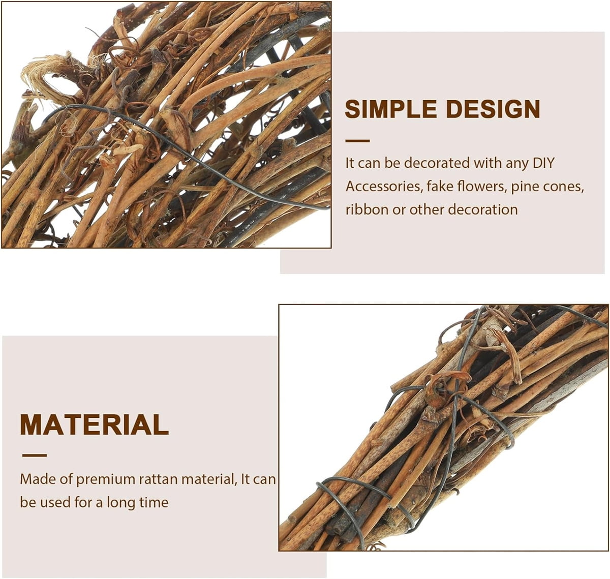 Tutuviw Rattan Crescent Moon Shaped Wreath Grapevine Wreath 11.8in Natural Rattan Wreath Vine Branch Wreath Garland Floral Hoop Ring Wooden Half Moon Decor for DIY Crafts Christmas - Image 4