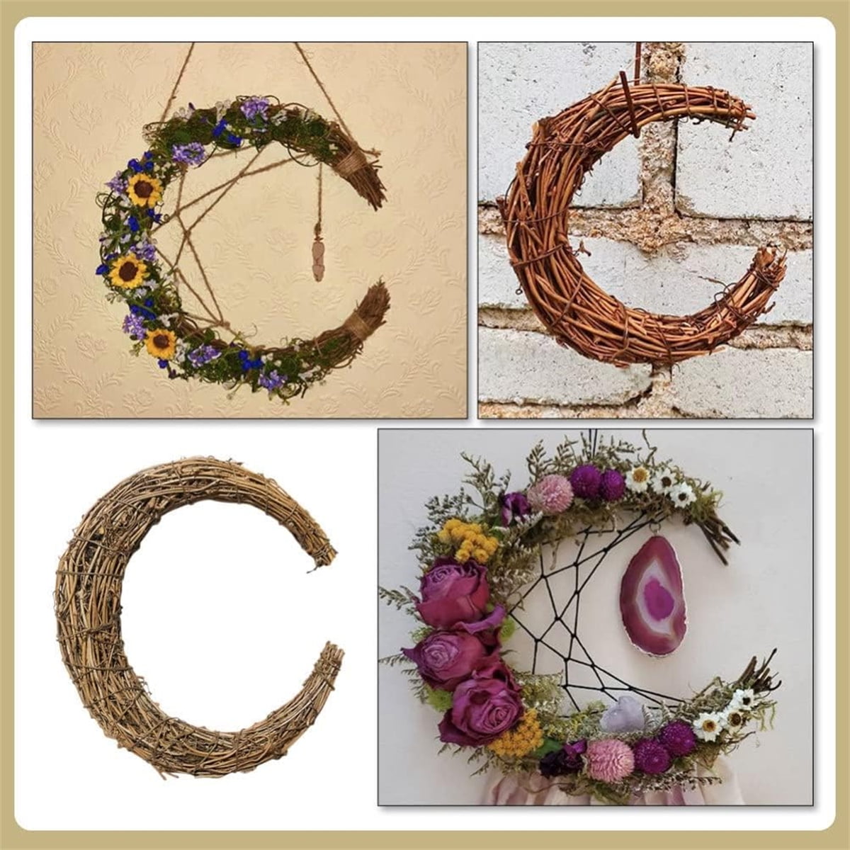 Tutuviw Rattan Crescent Moon Shaped Wreath Grapevine Wreath 11.8in Natural Rattan Wreath Vine Branch Wreath Garland Floral Hoop Ring Wooden Half Moon Decor for DIY Crafts Christmas - Image 6