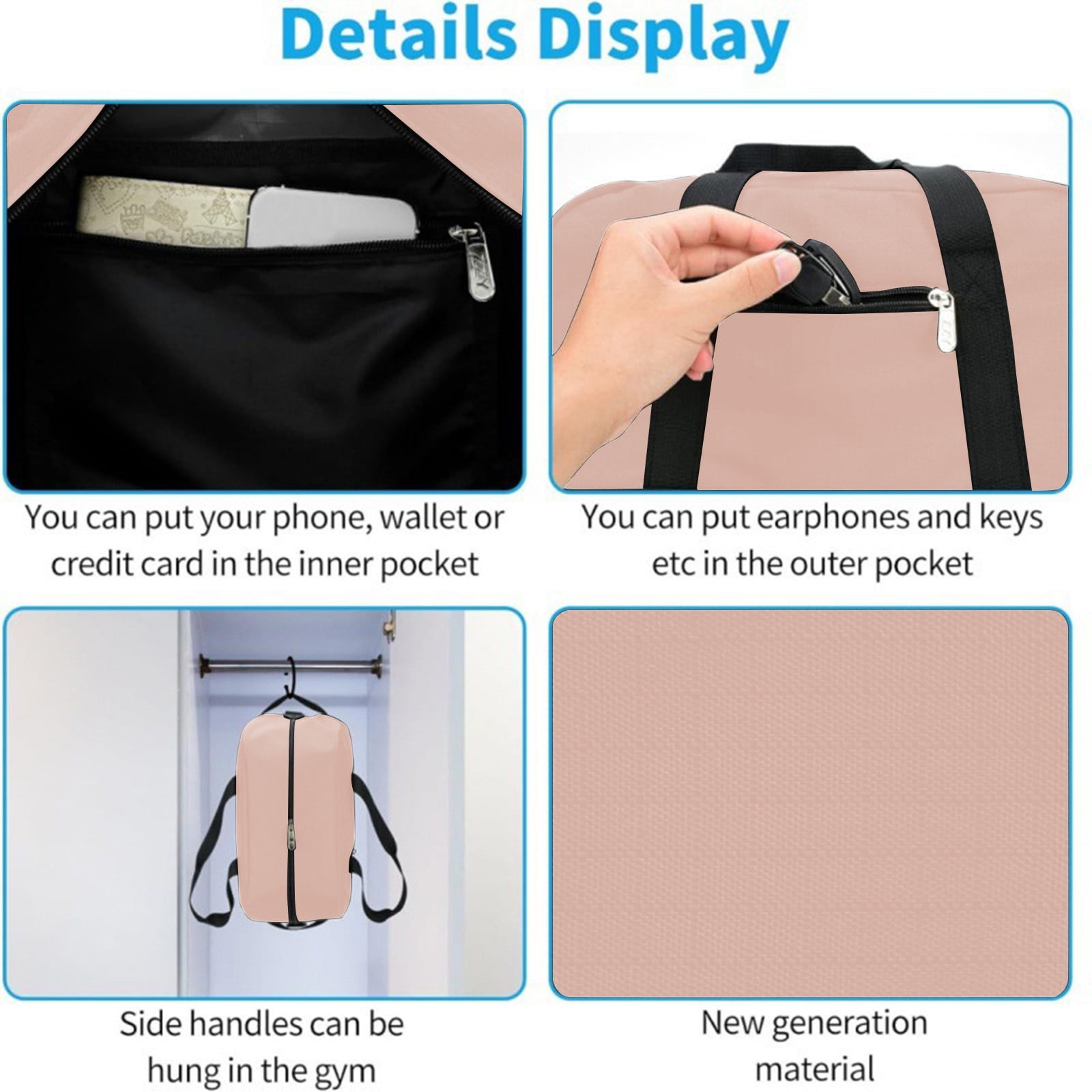 14 Inch Carry on Bag, Small Travel Gym Bag, Small Duffle Bag, Duffel Bag Gym Weekender Overnight Bag with Wet Pocket, Airlines Approved Foldable Carry on Bag, for Women and Men Pink - Image 5