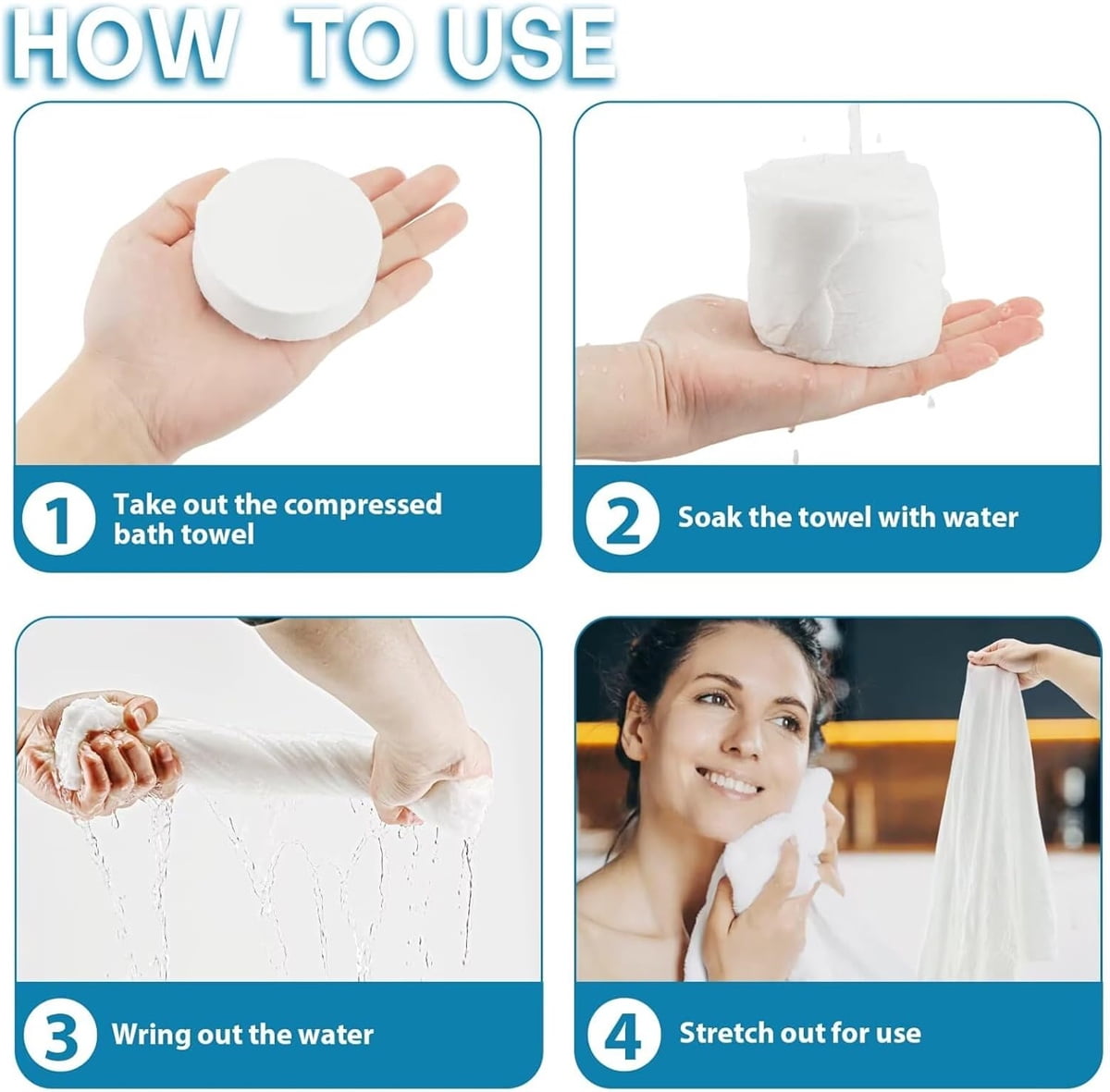 QZS Thicker Compressed Towel Tablets,Disposable Compressed Bath Towel,Portable Compressed Coin Tissue for Travel,Spa,Hotel,Business,4pcs - Image 5