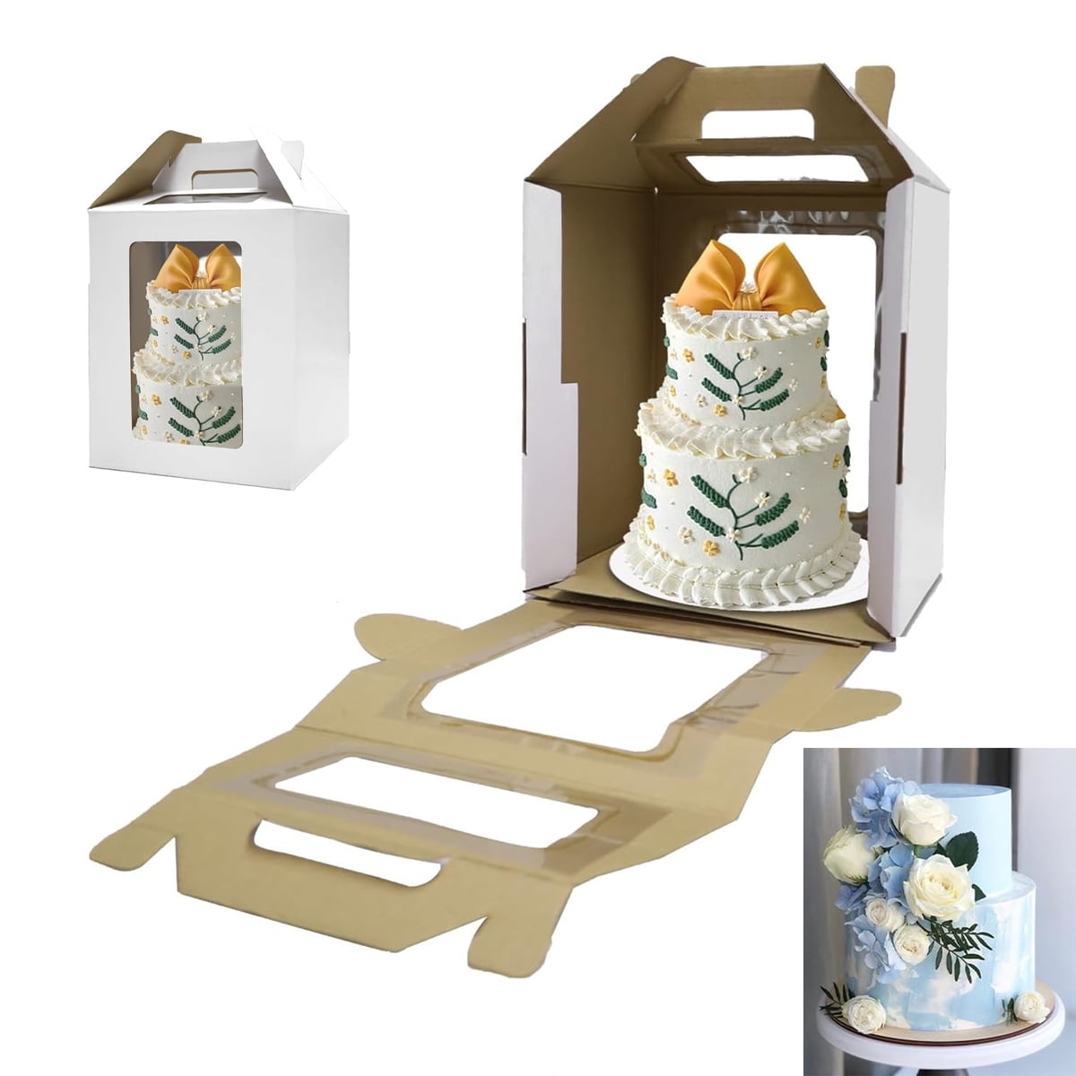 Tutuviw Tall Cake Boxes Tiered Cake Box with Clear Windows and Handle 12 x 18in Tall Cake Carrier,Layer Tall Baking Carrier,Layer Tier Cake Boxes Cake Containers for Birthday Wedding Party Festival 16