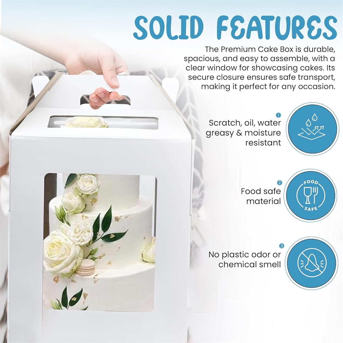 Tutuviw Tall Cake Boxes Tiered Cake Box with Clear Windows and Handle 12 x 18in Tall Cake Carrier,Layer Tall Baking Carrier,Layer Tier Cake Boxes Cake Containers for Birthday Wedding Party Festival 16