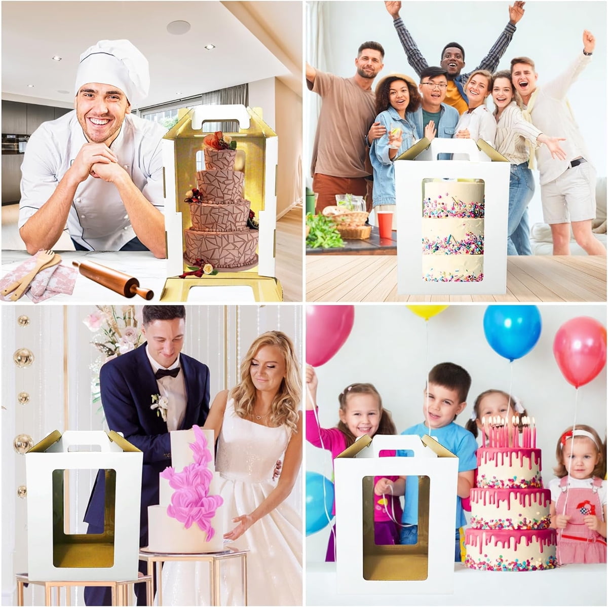 Tutuviw Tall Cake Boxes Tiered Cake Box with Clear Windows and Handle 12 x 18in Tall Cake Carrier,Layer Tall Baking Carrier,Layer Tier Cake Boxes Cake Containers for Birthday Wedding Party Festival 16
