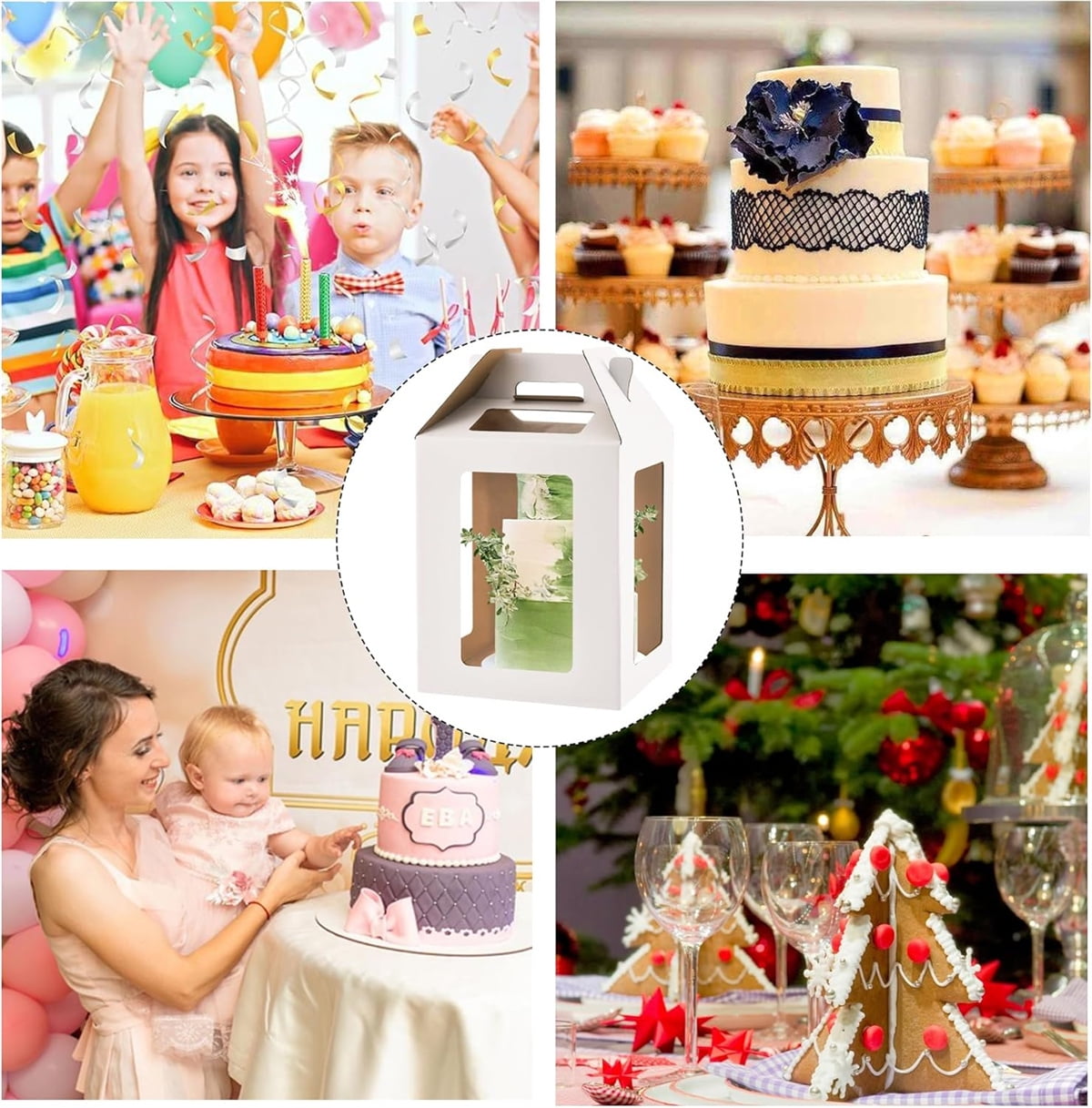 Tutuviw Tall Cake Boxes Tiered Cake Box with Clear Windows and Handle 12 x 18in Tall Cake Carrier,Layer Tall Baking Carrier,Layer Tier Cake Boxes Cake Containers for Birthday Wedding Party Festival 16