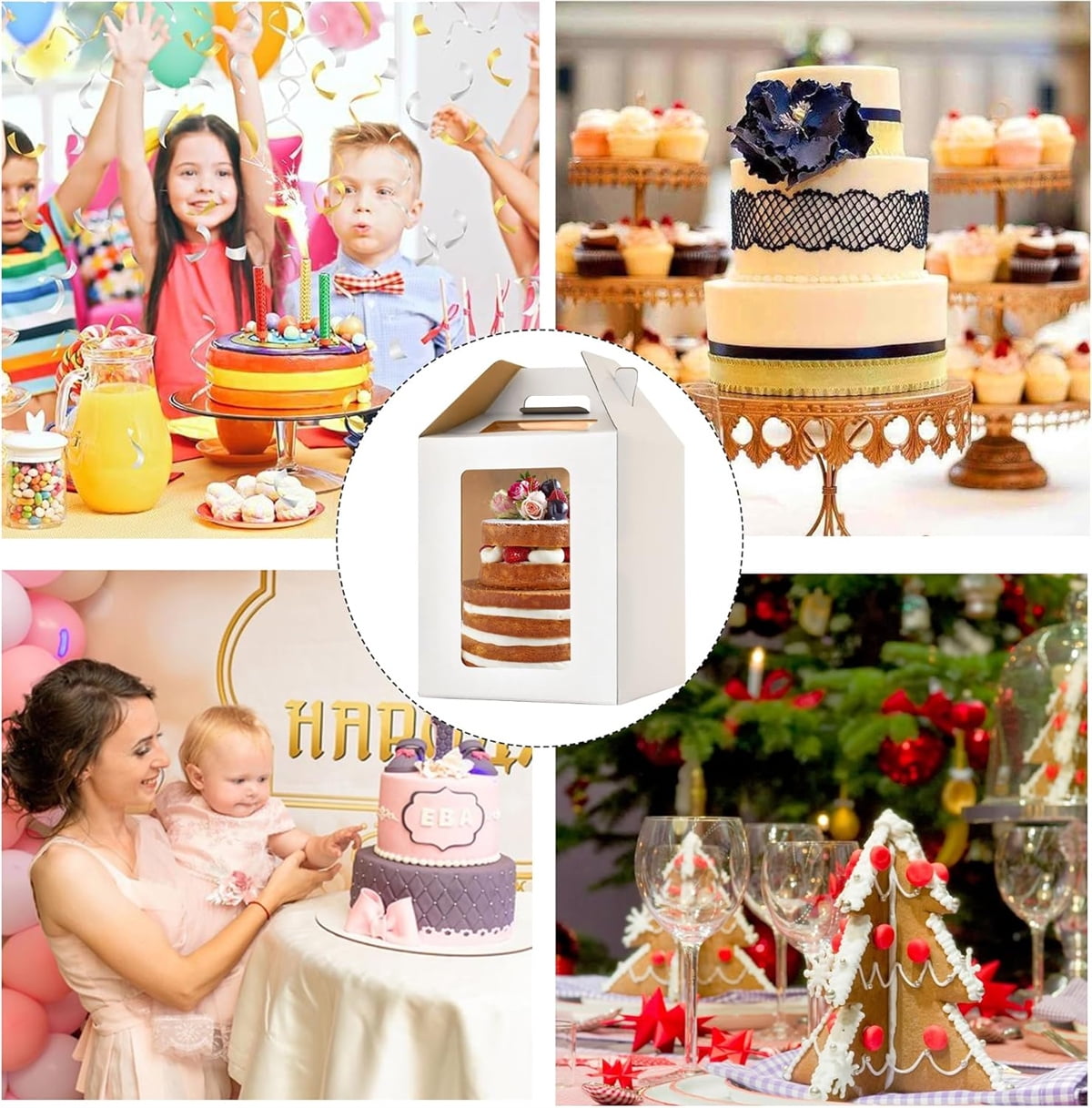 Tutuviw Tall Cake Boxes Tiered Cake Box with Clear Windows and Handle 12 x 18in Tall Cake Carrier,Layer Tall Baking Carrier,Layer Tier Cake Boxes Cake Containers for Birthday Wedding Party Festival 18