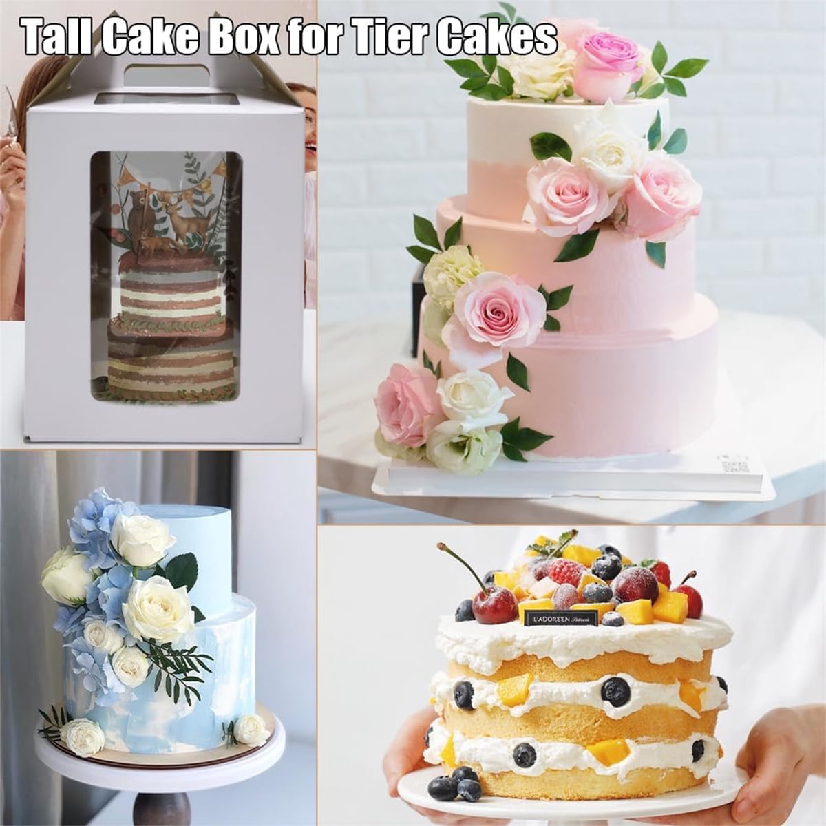 Tutuviw Tall Cake Boxes Tiered Cake Box with Clear Windows and Handle 12 x 18in Tall Cake Carrier,Layer Tall Baking Carrier,Layer Tier Cake Boxes Cake Containers for Birthday Wedding Party Festival 18