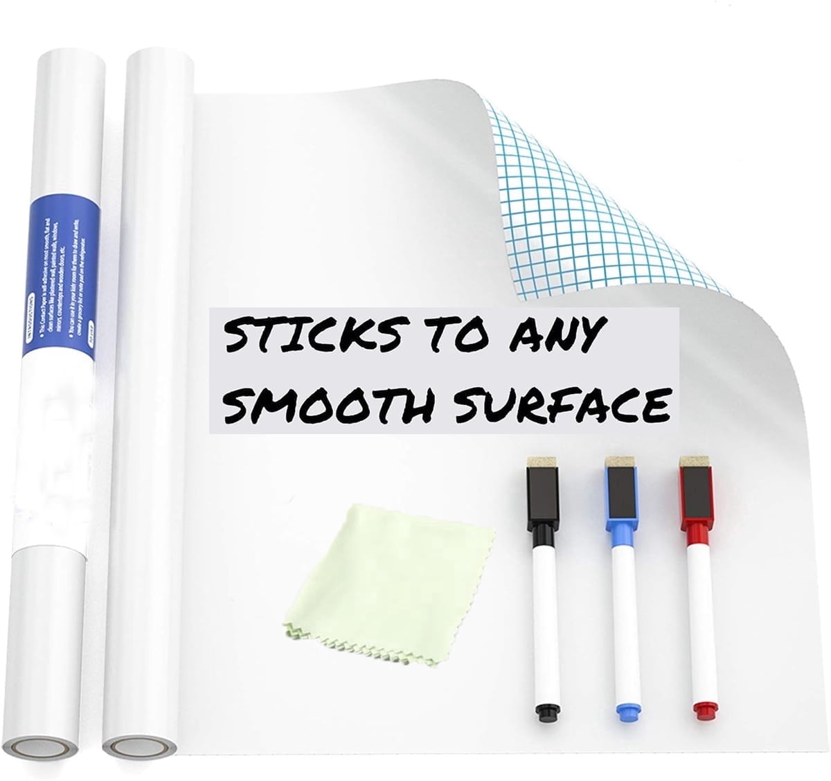 Dry Erase Sticker for Wall Tutuviw White Board Paper with 3 Markers Self-Adhesive Message Board Decal Cuttable Whiteboard Sticker Self-Adhesive White Board Roll Wallpaper for Office(17.7