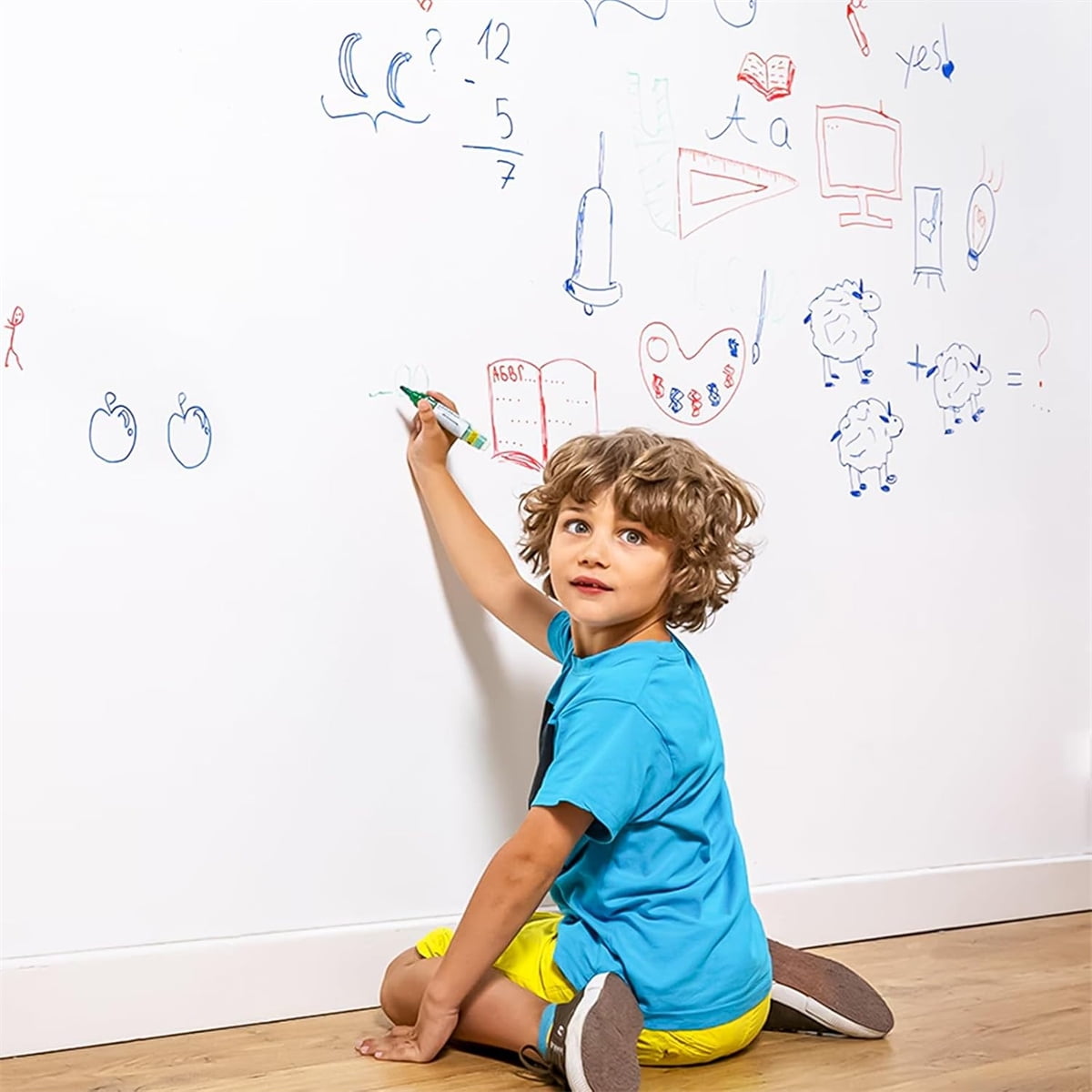 Dry Erase Sticker for Wall Tutuviw White Board Paper with 3 Markers Self-Adhesive Message Board Decal Cuttable Whiteboard Sticker Self-Adhesive White Board Roll Wallpaper for Office(17.7