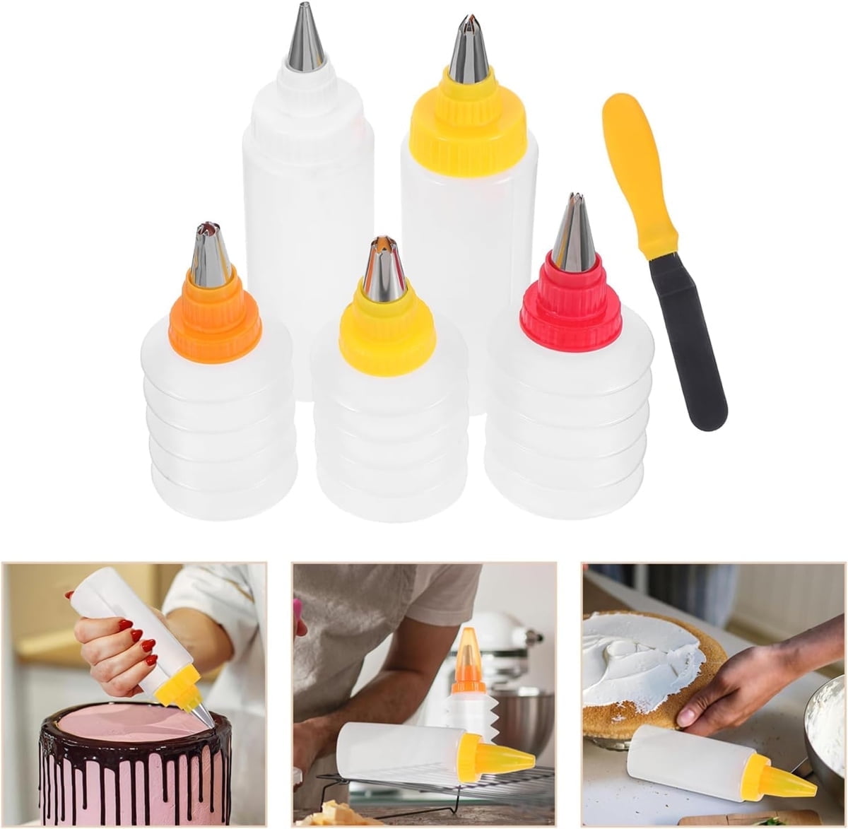Tutuviw 6Pcs Cookie Decorating Squeeze Bottles for Icing,Icing Bottles with Stainless Steel Piping Tips,Food-Grade Plastic Icing Dispenser Versatile Baking Tools for Cookie Decoration,DIY Baking Tool - Image 1