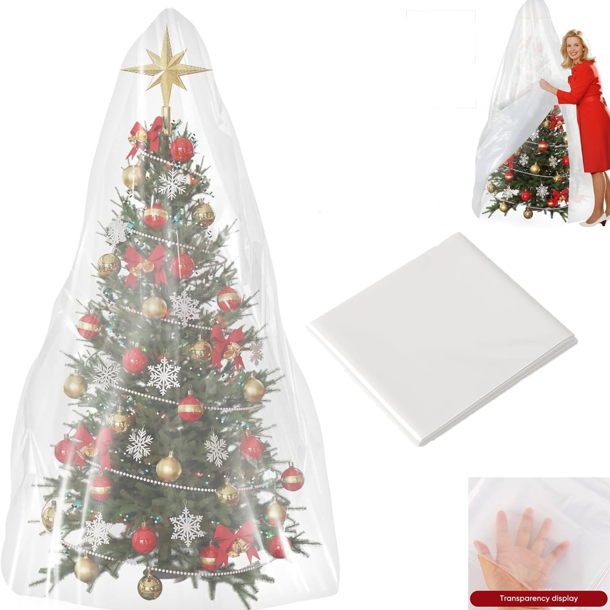 Tutuviw Christmas Tree Storage Bag,Clear Waterproof Xmas Trees Upright Cover Extra Large Plastic Bags Container to Cover Xmas Trees up to 9-Ft Tall, Disposable, Bio-Friendly(Clear Bag) - Image 1