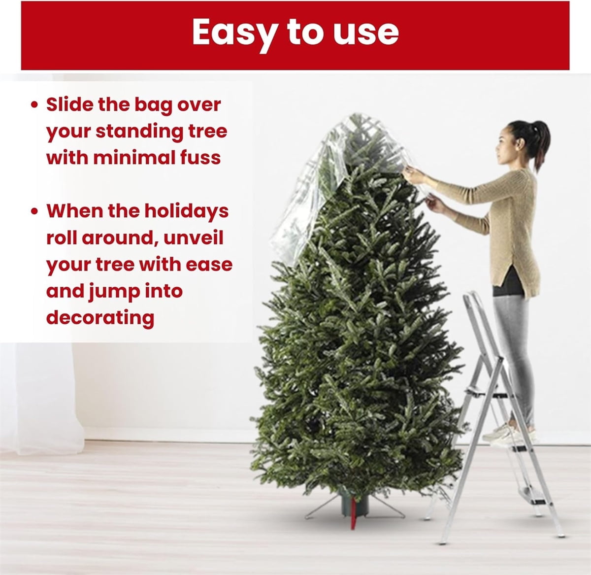 Tutuviw Christmas Tree Storage Bag,Clear Waterproof Xmas Trees Upright Cover Extra Large Plastic Bags Container to Cover Xmas Trees up to 9-Ft Tall, Disposable, Bio-Friendly(Clear Bag) - Image 4