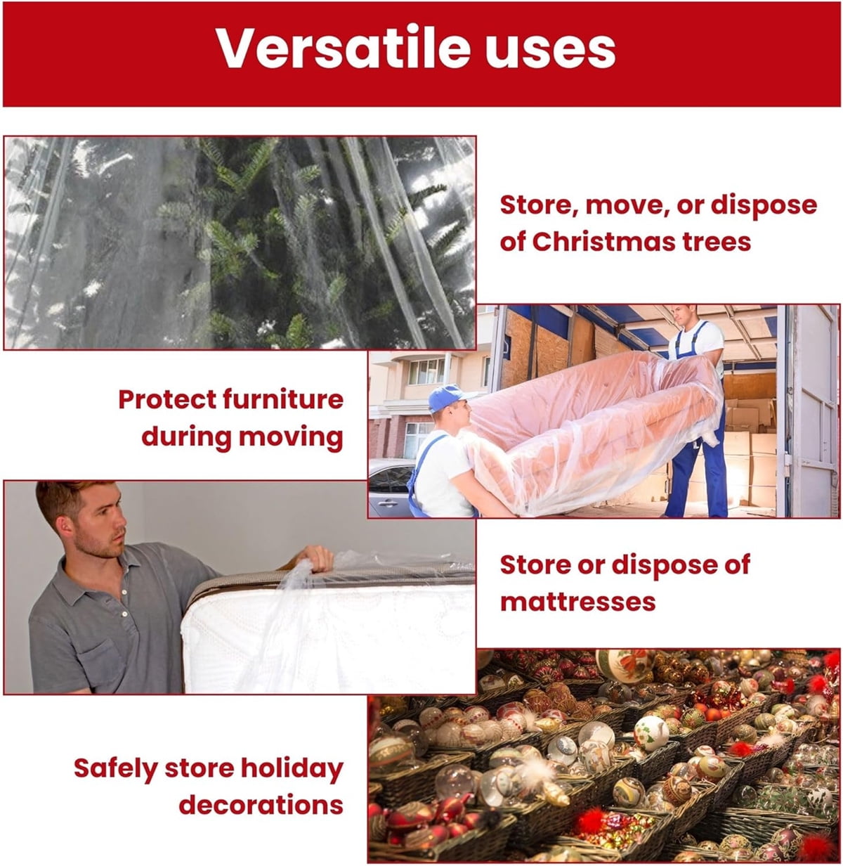 Tutuviw Christmas Tree Storage Bag,Clear Waterproof Xmas Trees Upright Cover Extra Large Plastic Bags Container to Cover Xmas Trees up to 9-Ft Tall, Disposable, Bio-Friendly(Clear Bag) - Image 7